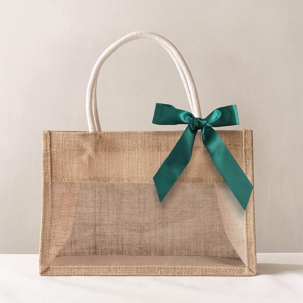 Personalize Jute Burlap Tote Bags with Ribbon