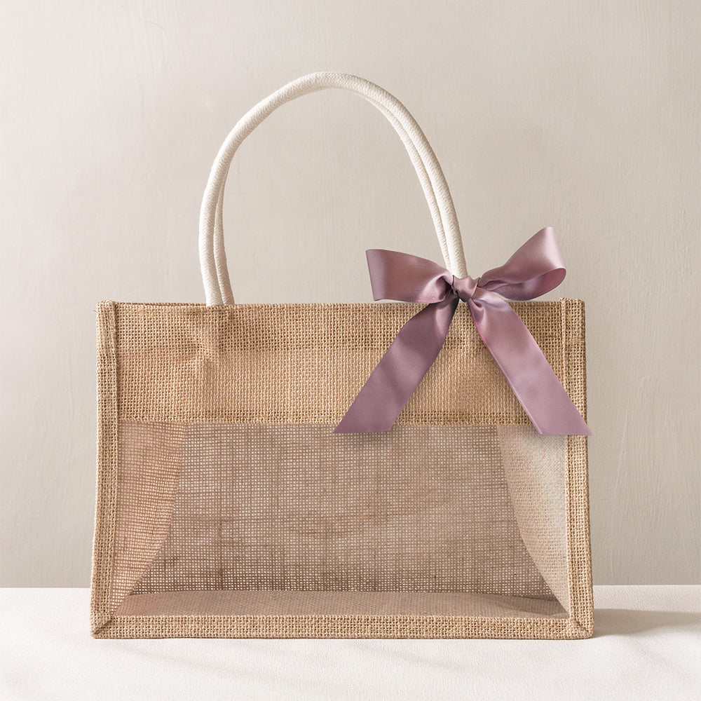 Personalize Jute Burlap Tote Bags with Ribbon