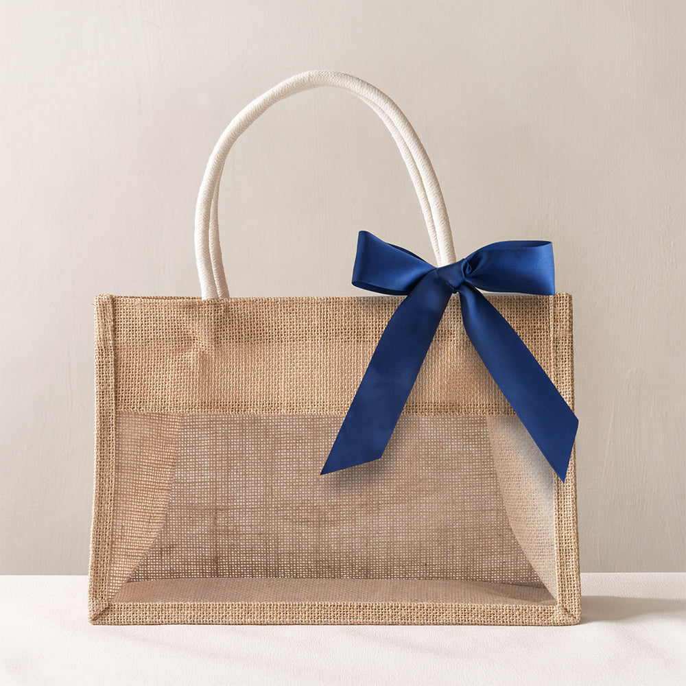 Personalize Jute Burlap Tote Bags with Ribbon