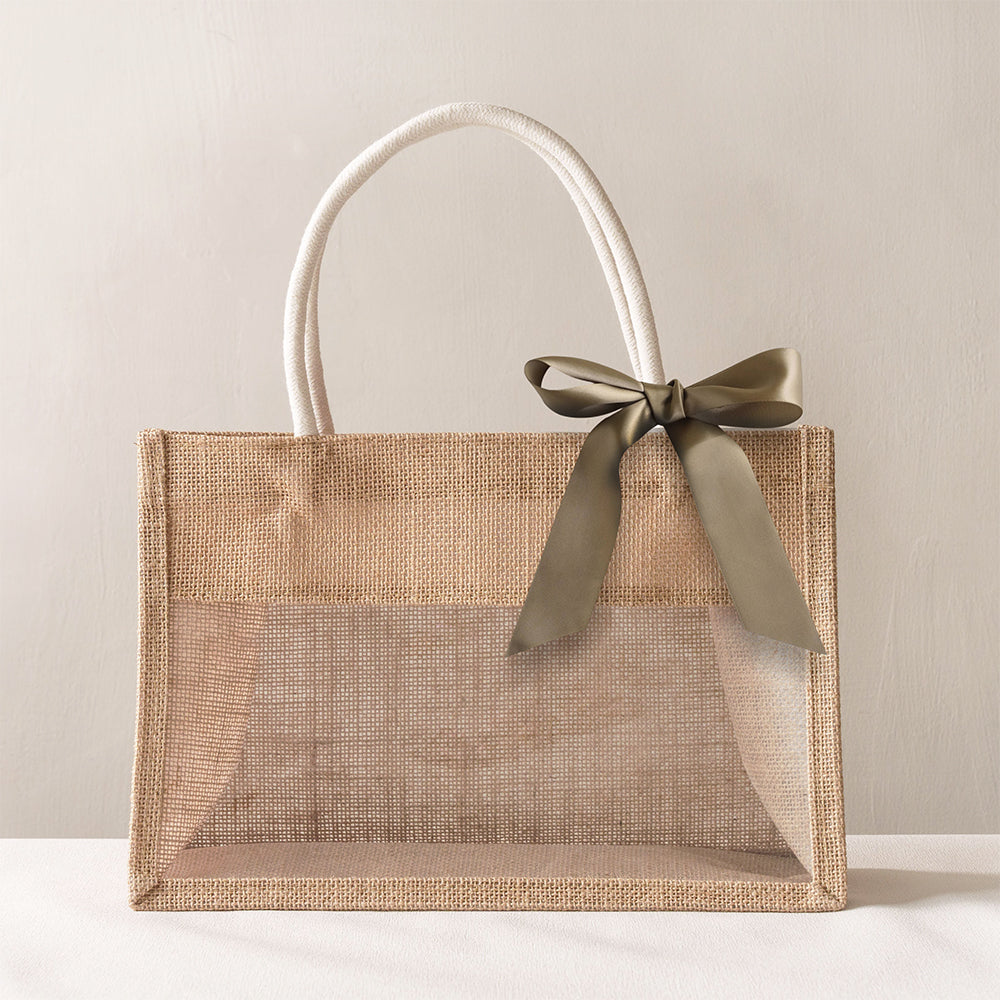 Personalize Jute Burlap Tote Bags with Ribbon