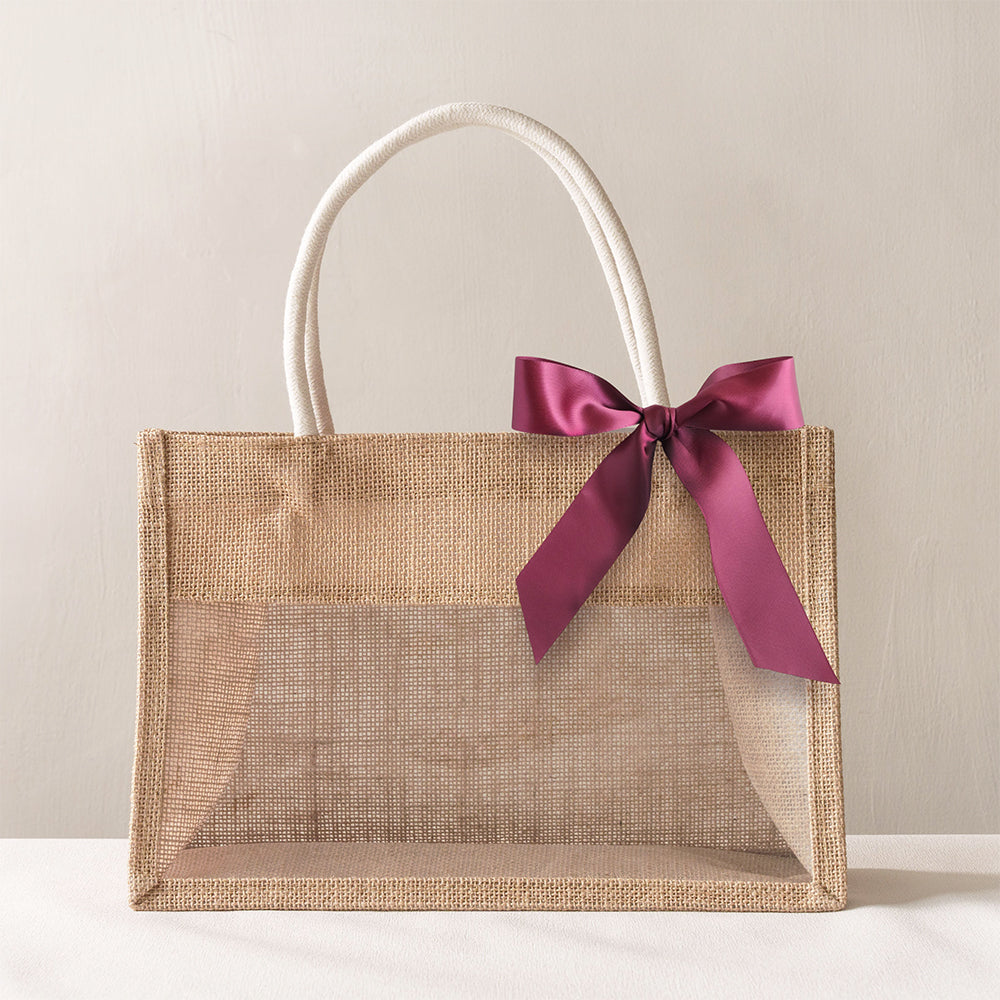 Personalize Jute Burlap Tote Bags with Ribbon