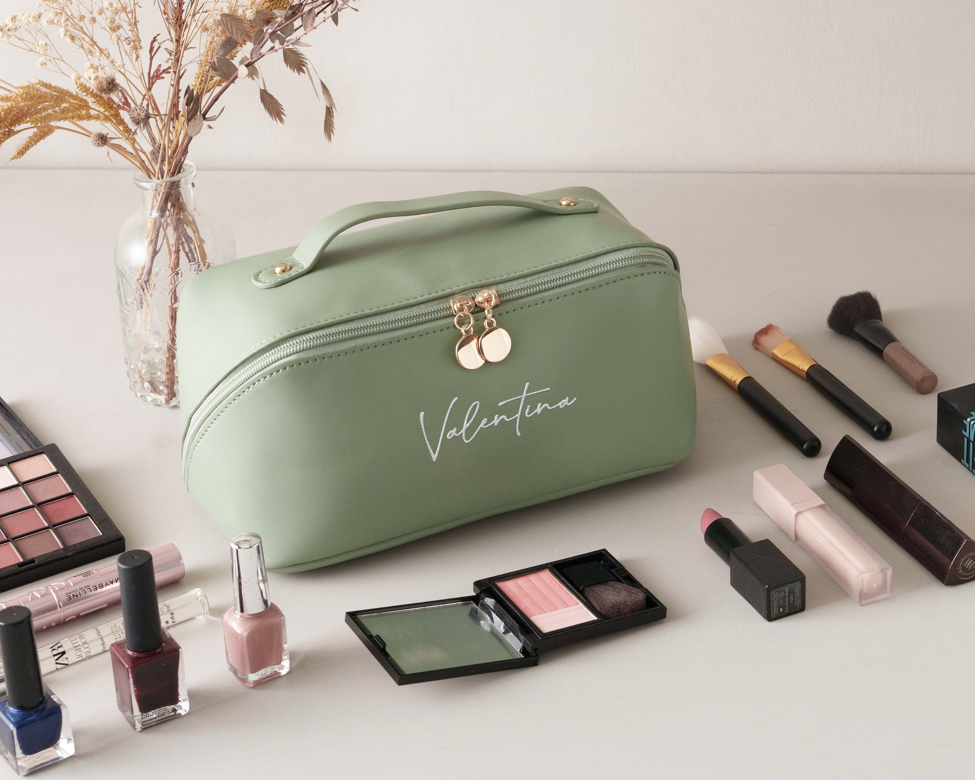 Leather Embroidered Makeup Bag