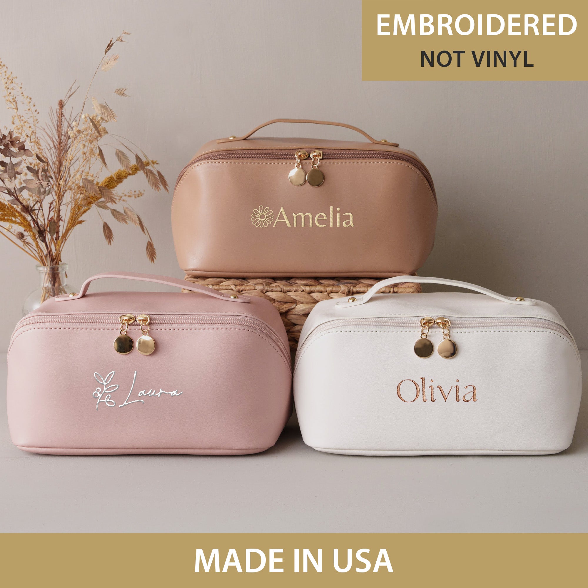 Leather Embroidered Makeup Bag