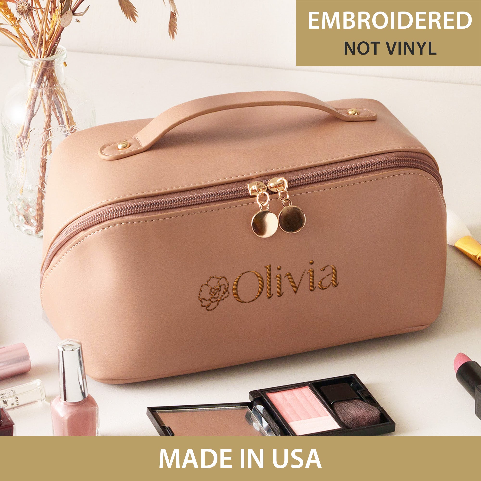 Leather Embroidered Makeup Bag