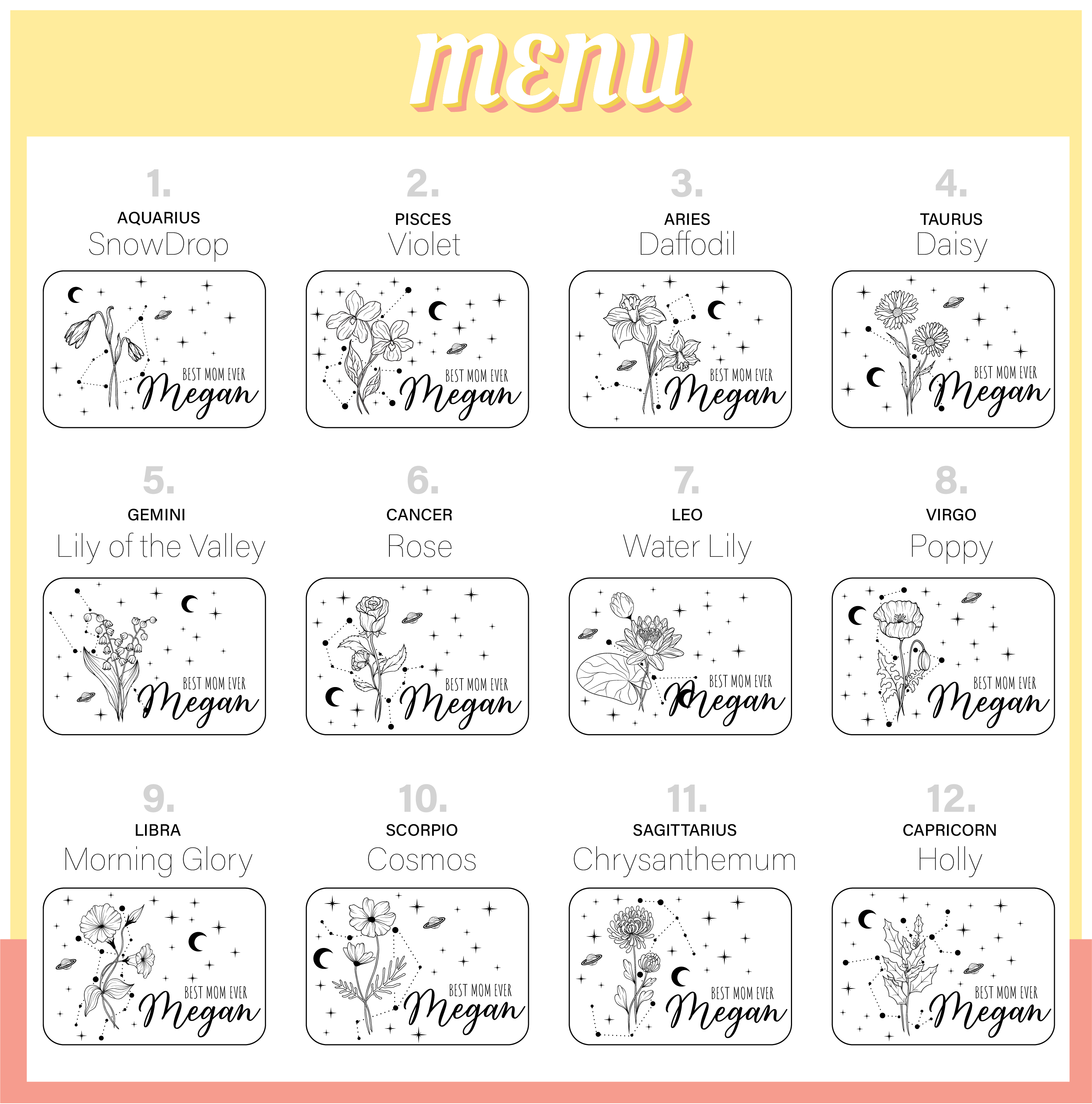 Zodiac Flower Night Light Frame- Multicolor LED