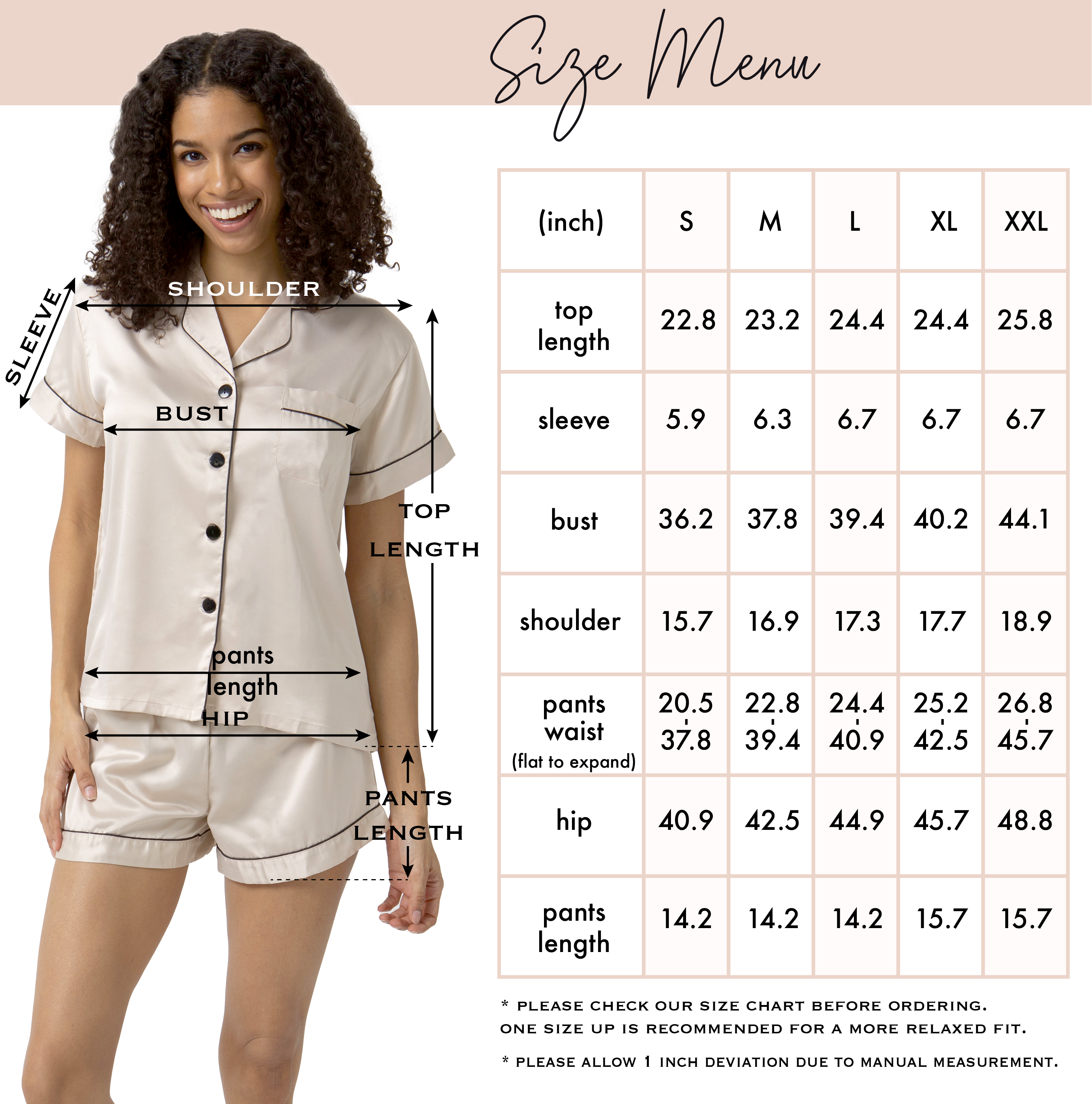 Short Satin Pajamas Set- Front & Back Design