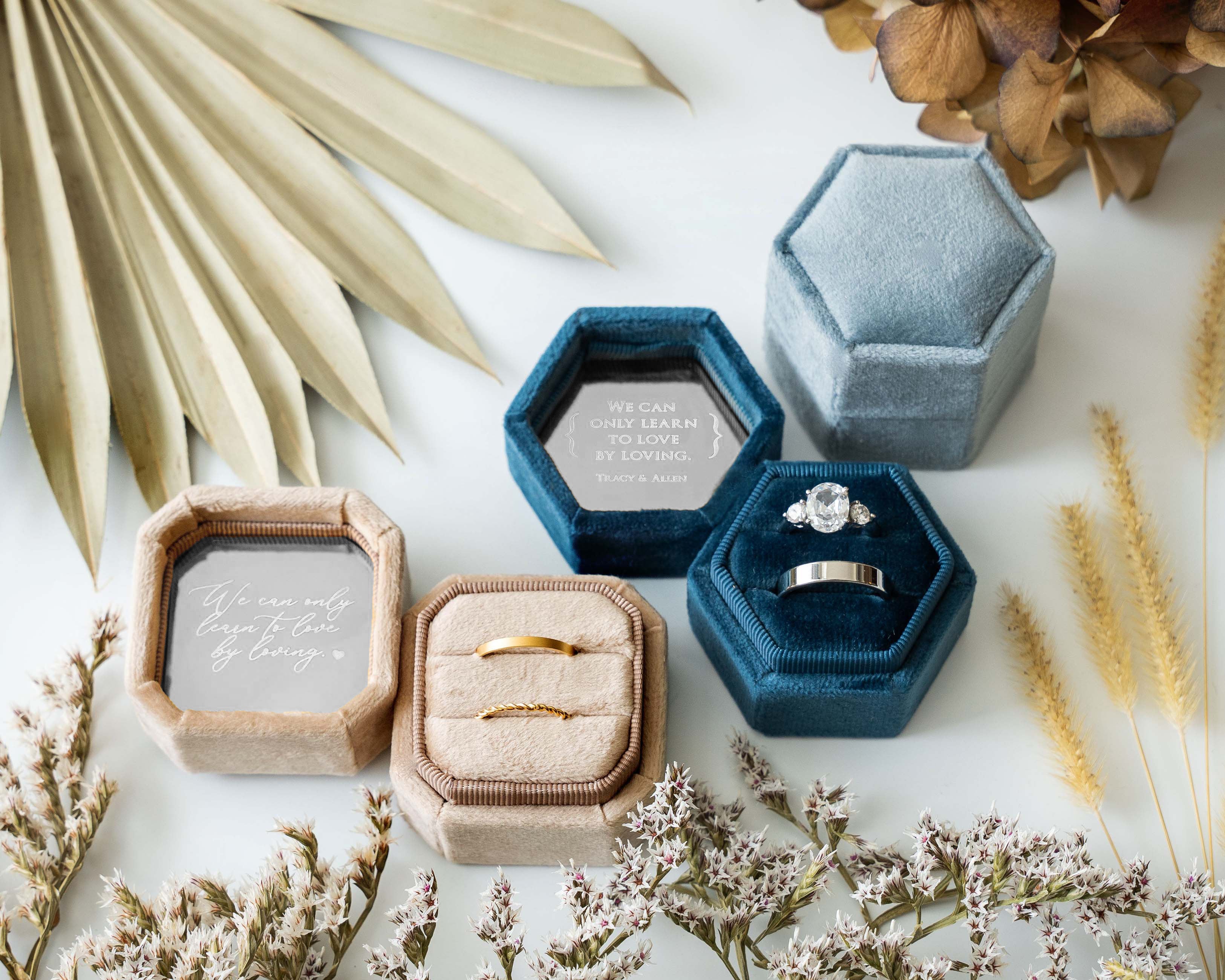 Double Slot Octagon Velvet Ring Box