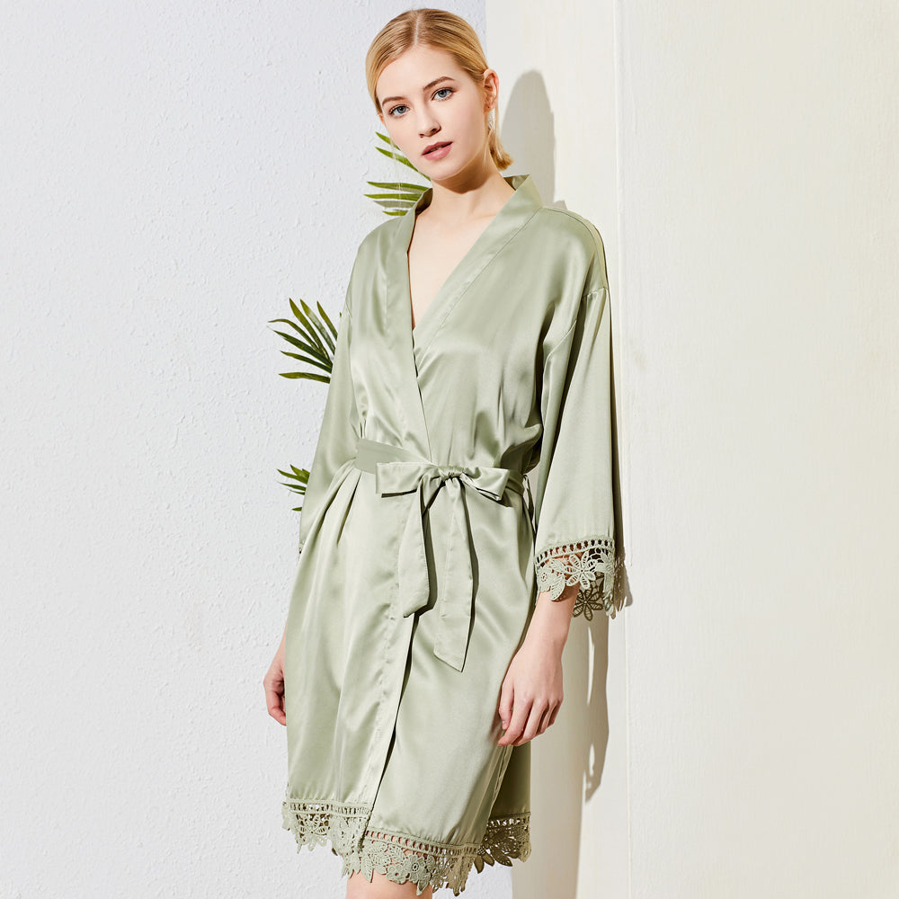 Satin Chunky Lace Bridesmaid Robes- Front & Back Design