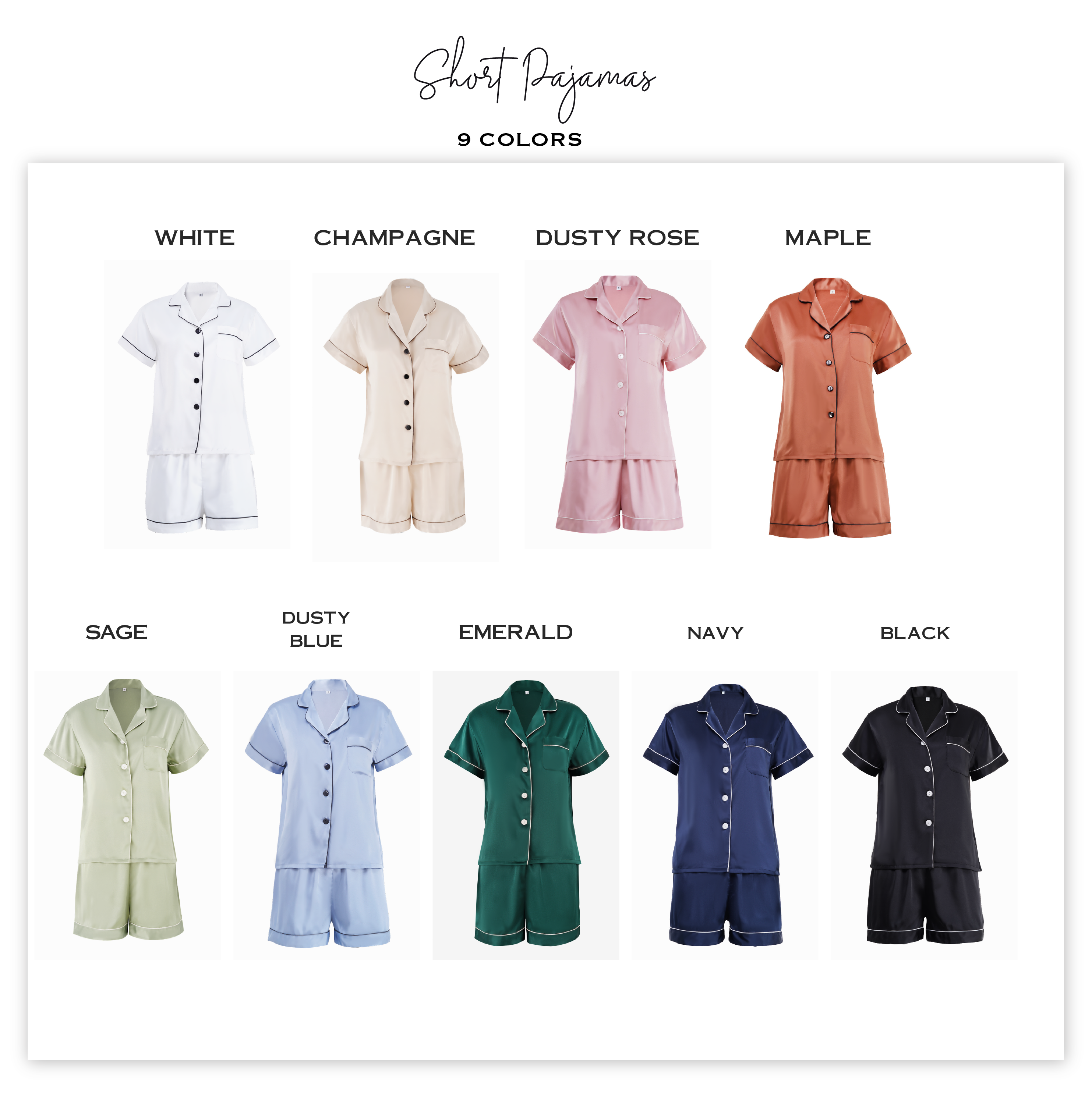 Short Satin Pajamas Set- Front & Back Design