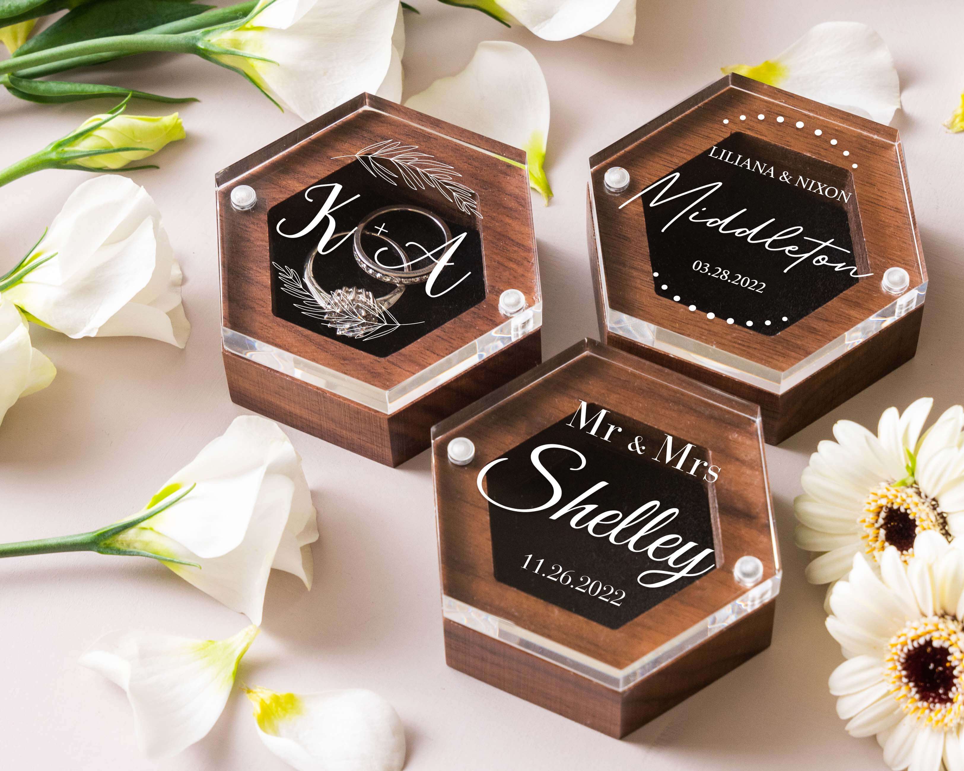 Three personalized ring bearer box with custom text - Hundred Hearts