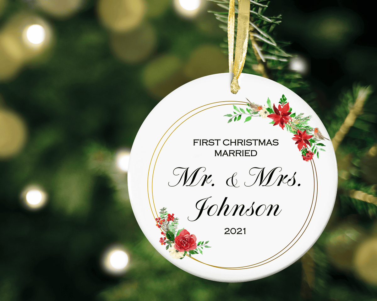 Celebrate your first Christmas as a married couple with our personalized Christmas married ornament! This unique ornament is the perfect addition to your holiday decor, with custom text and designs that make it truly one-of-a-kind. Whether you're looking for a gift for yourself or for a newlywed couple in your life, our personalized Christmas married ornament is sure to be treasured for years to come. Shop now to create your own custom ornament and add a special touch to your holiday season!