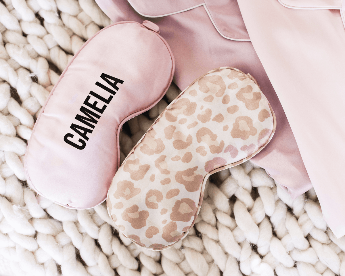 Custom Sleep Mask - Cheetah and Blush Personalized Sleep Eye Masks with custom name in black color