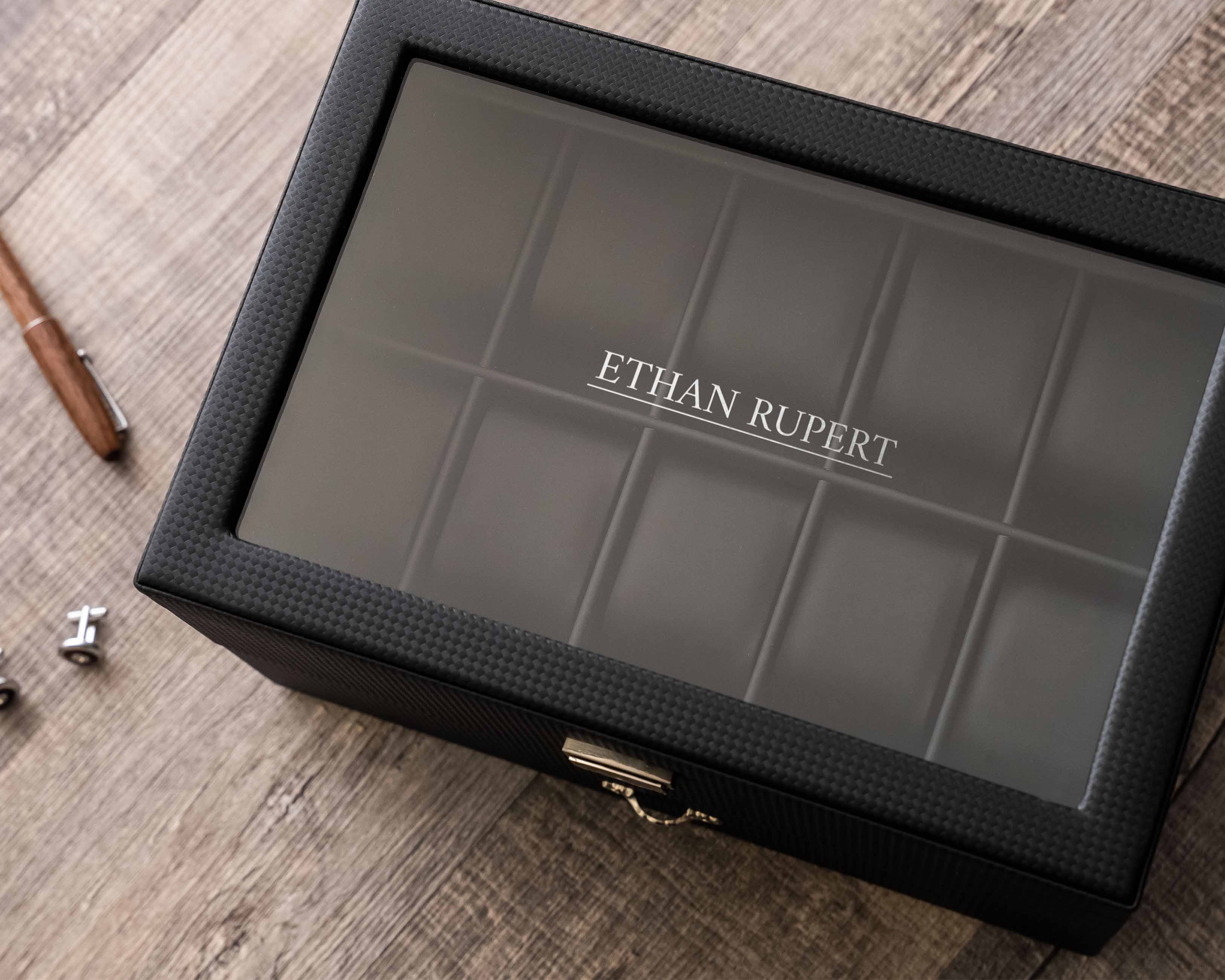Elevate watch collection with our Custom Leather Watch Case, personalized with name. This stylish 2-layer watch box provides the perfect way to showcase and protect your cherished timepieces.