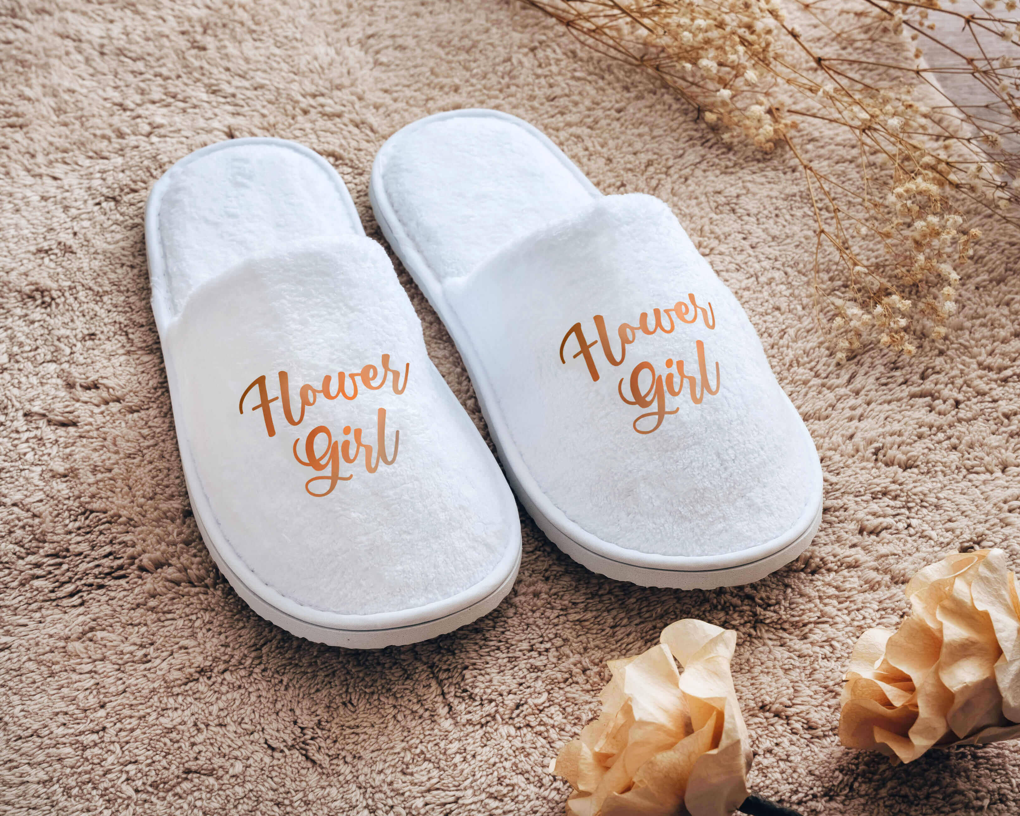 Personalized Slipper with custom monogram. The best bridal party slippers for bridesmaids, flower girl, bride and more.