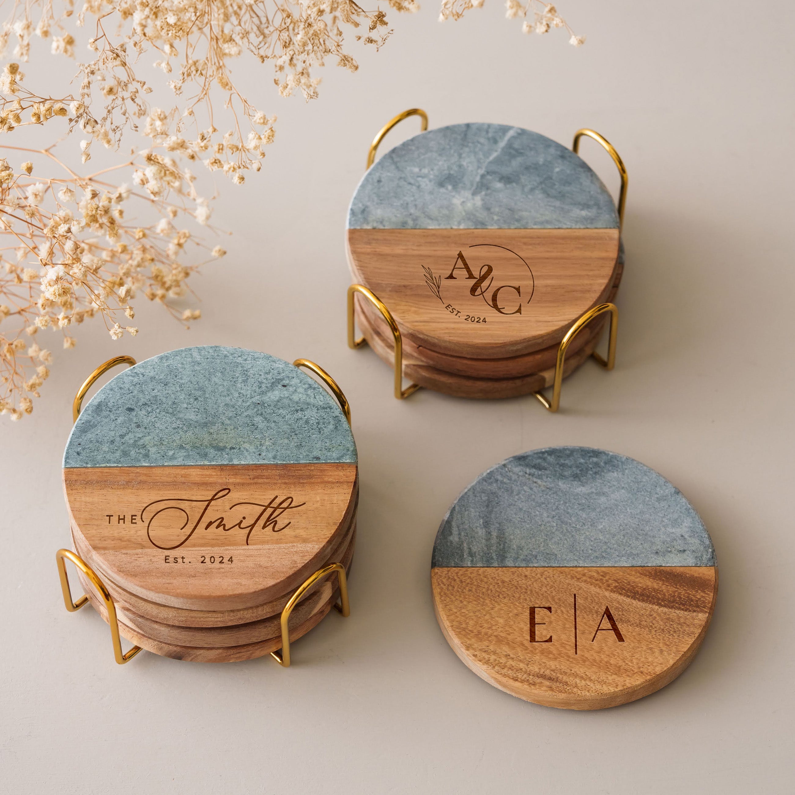 Grey Marble Coaster Set