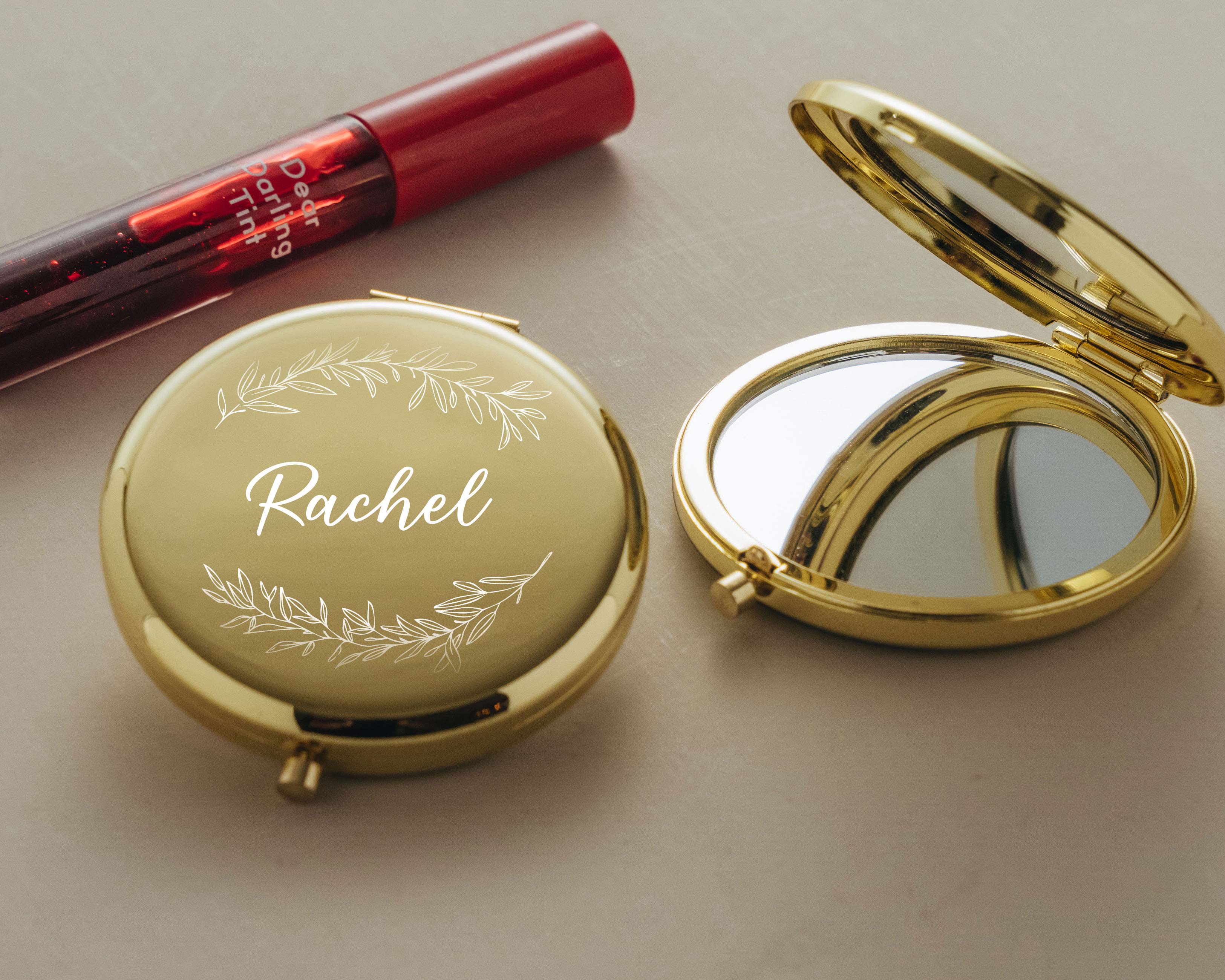 Compact Mirror Name with Flower Frame