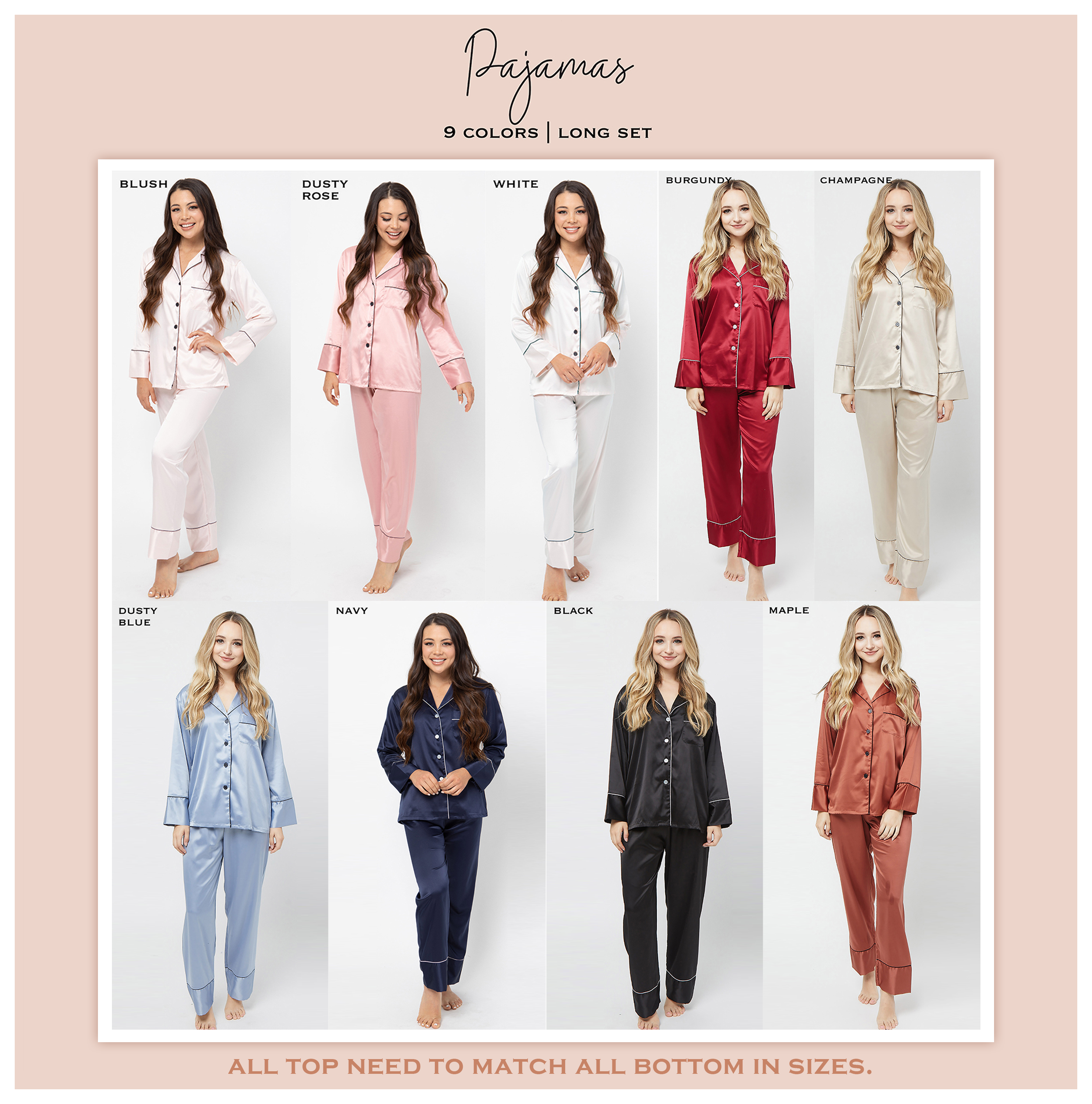 Personalized Long Sleeve Satin Pajamas Sets - burgundy