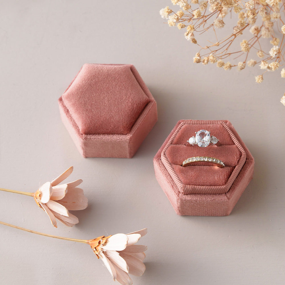 Vintage Hexagon Velvet Ring Box