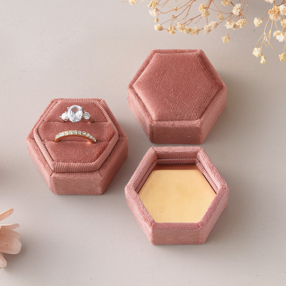 Vintage Hexagon Velvet Ring Box