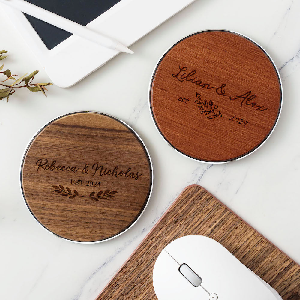Personalized Engraved Wireless Metal Wood Mobile Charger