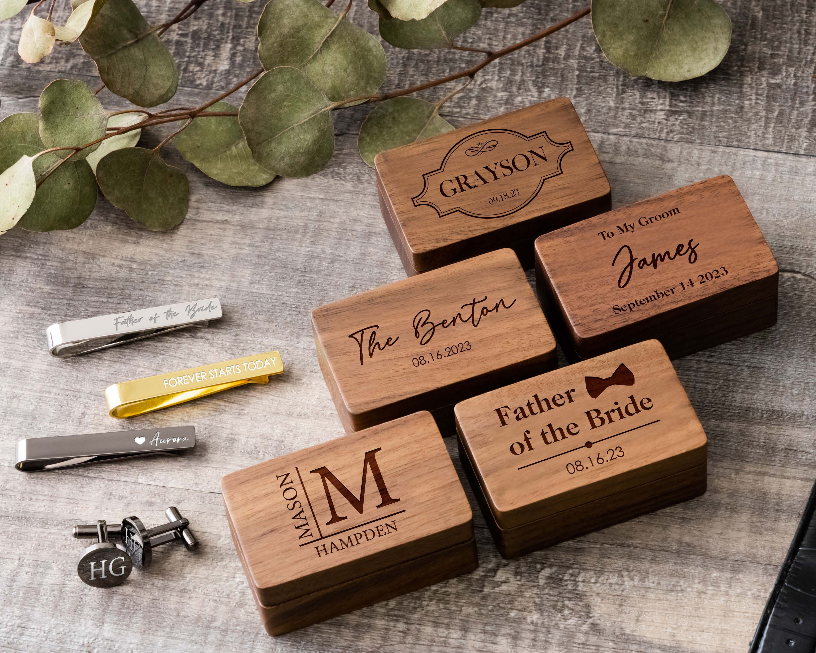 Personalized Metal Cufflinks & Tie Clip Set