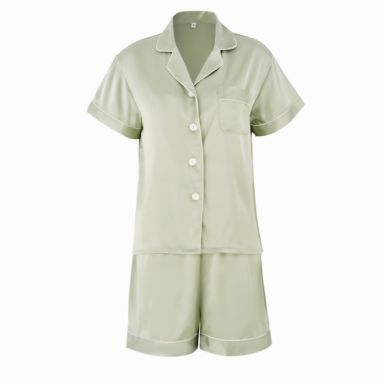Short Satin Pajamas Set - Front Design