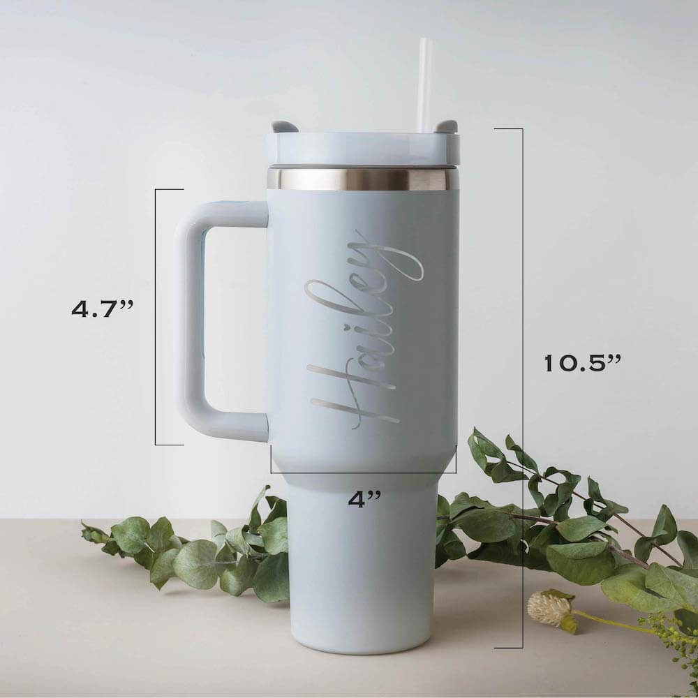 Engraved 40oz Stainless Steel Insulated Tumbler with Handle, Straw, and Lid - Couple Design