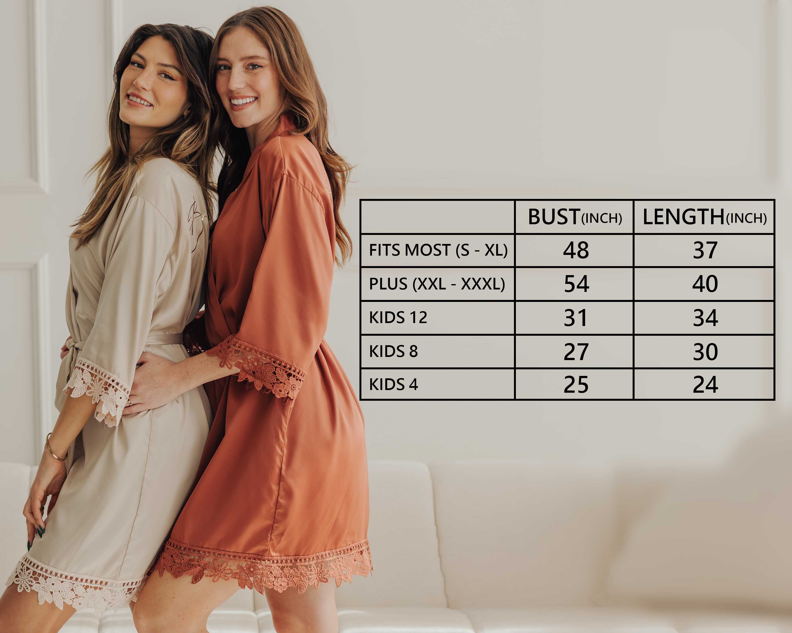 Satin Chunky Lace Bridesmaid Robes - Back Design