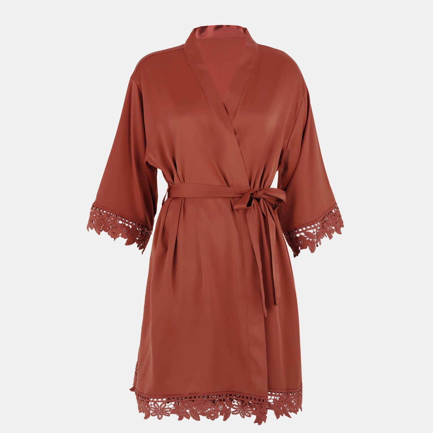 Satin Chunky Lace Bridesmaid Robes - Back Design