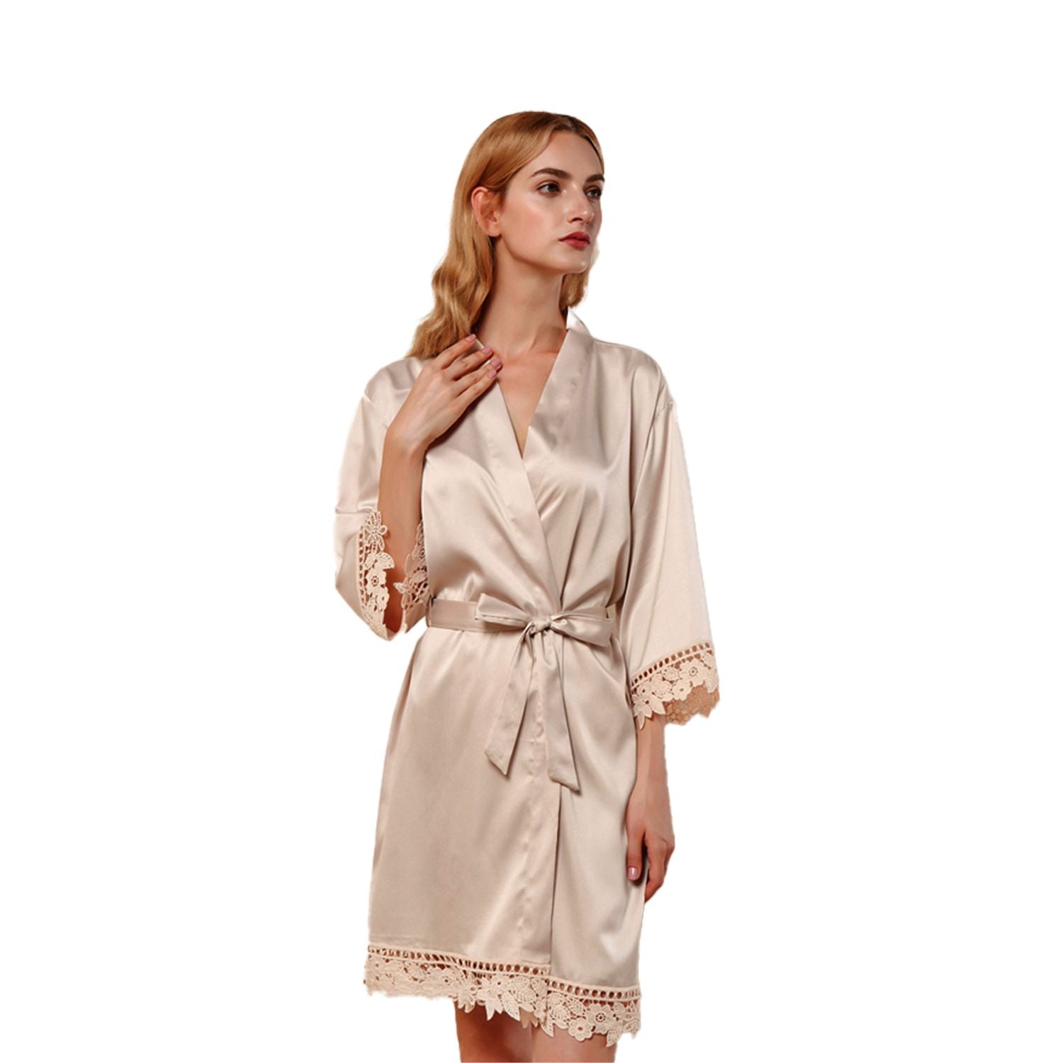 Satin Chunky Lace Bridesmaid Robes - Back Design