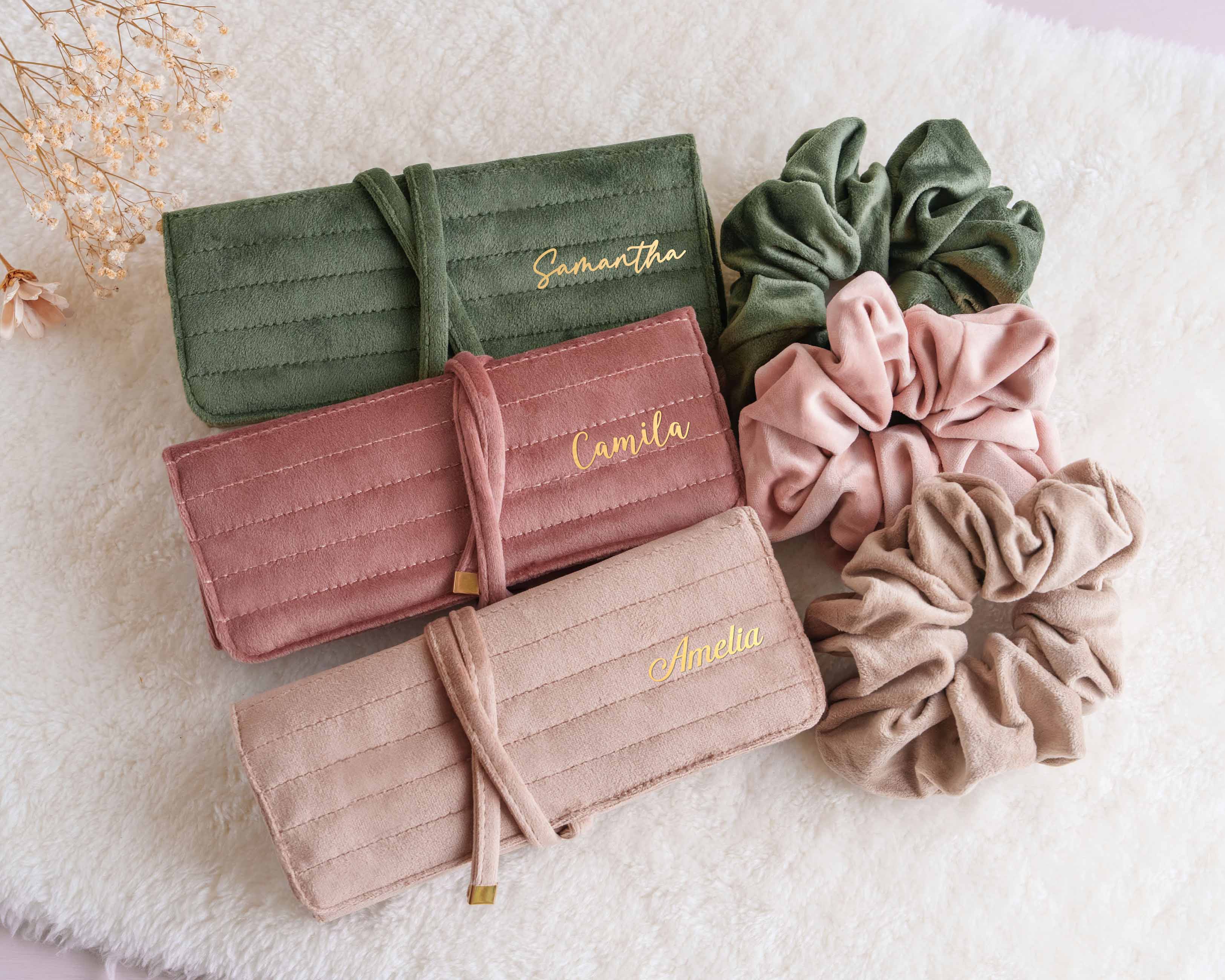 Velvet Jewelry Roll & Scrunchie Set