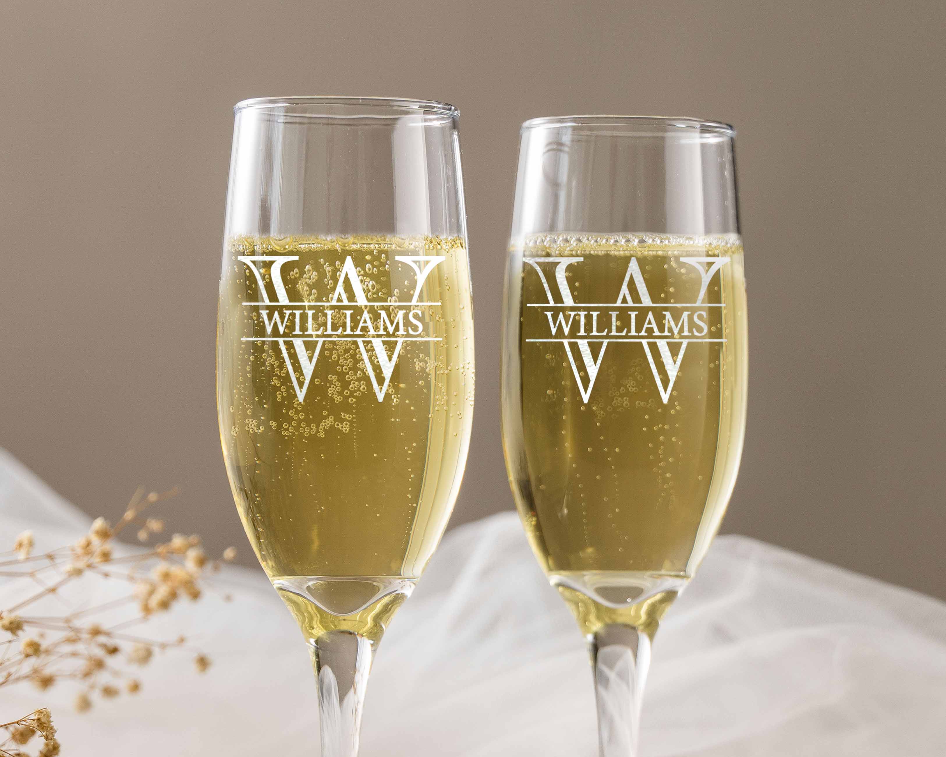 Custom Wedding Toasting Flutes with name. The perfect couple wine glasses for wedding day.
