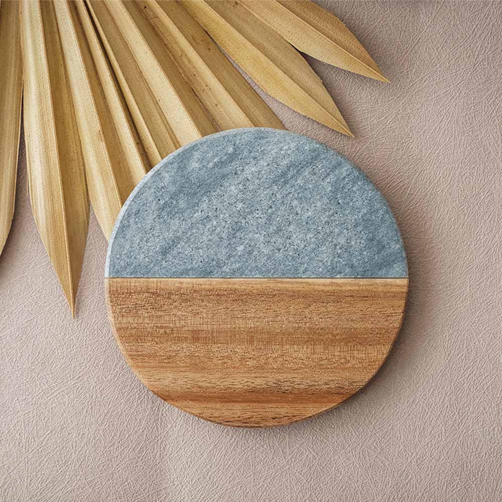Custom Wood Marble Coaster Set