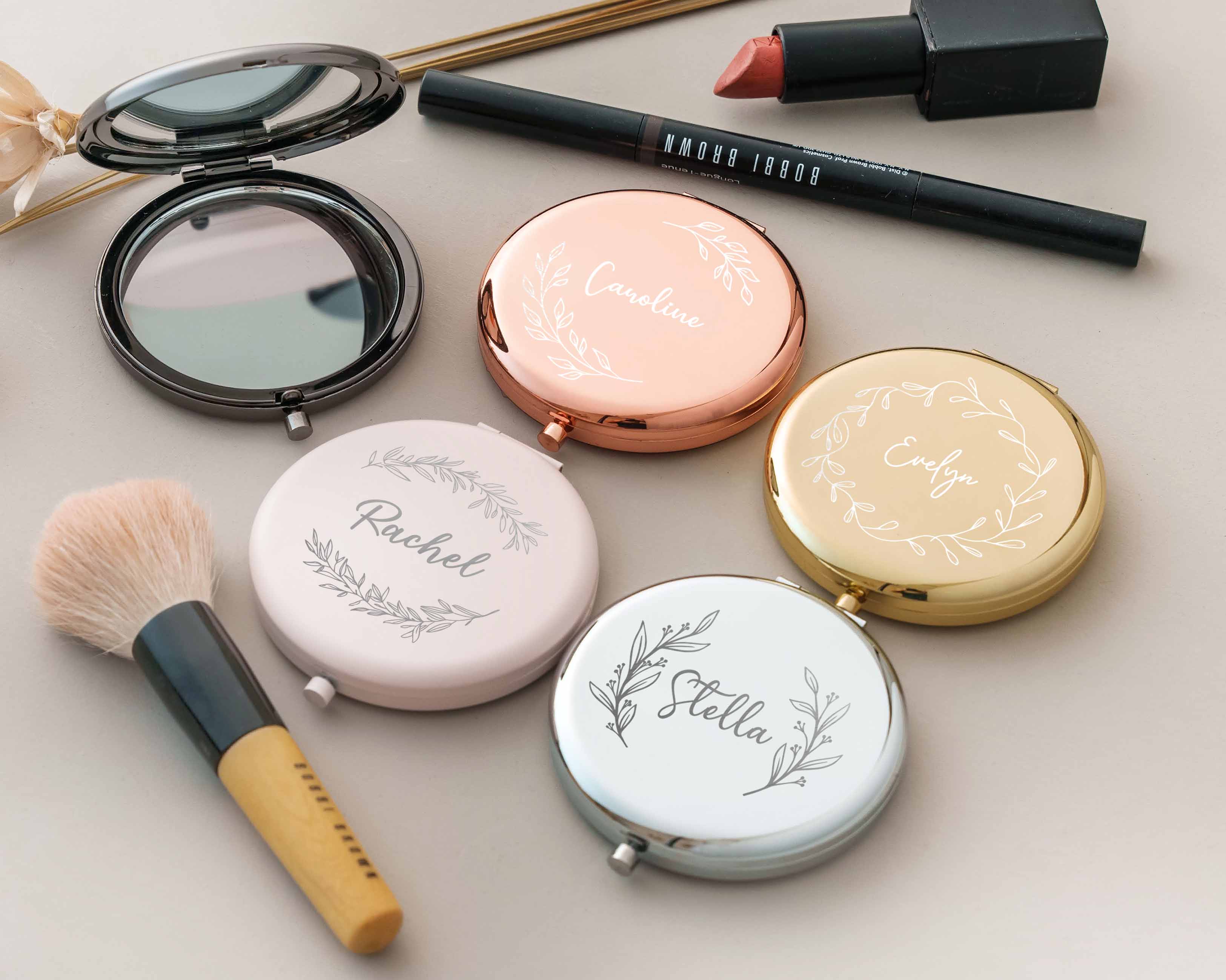 Compact Mirror Name with Flower Frame