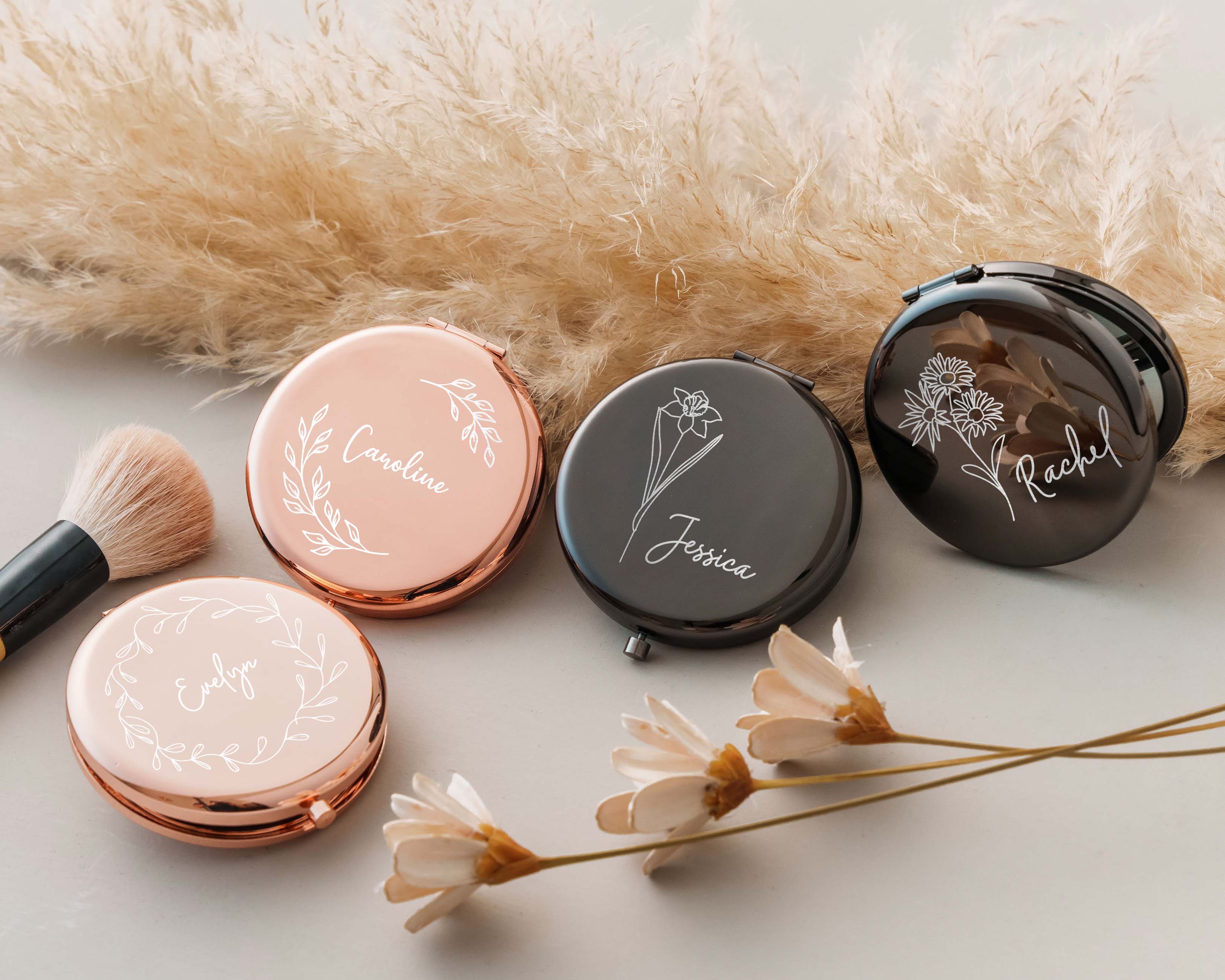 Compact Mirror Name with Flower Frame