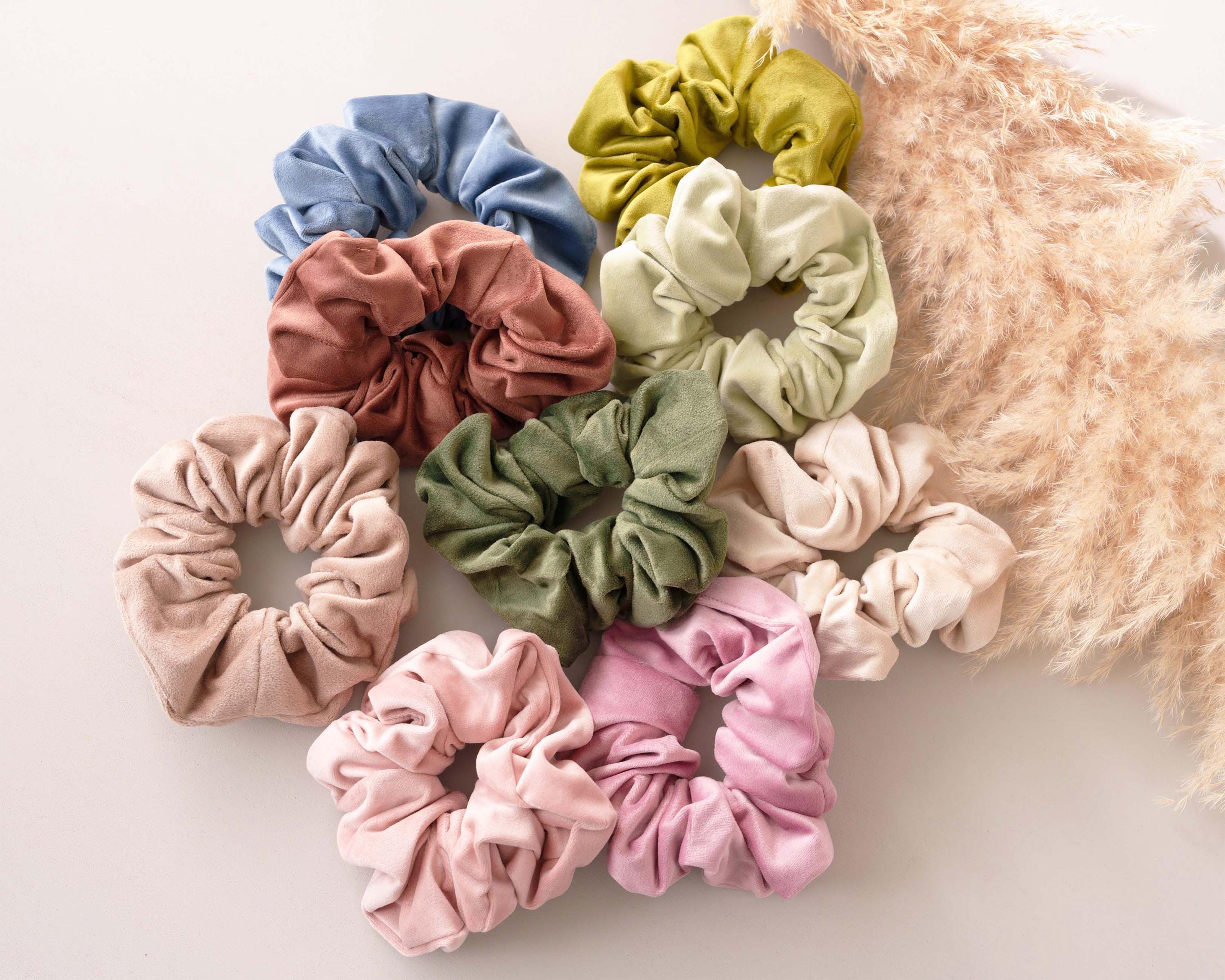 a group of scrunffles sitting on top of a white surface