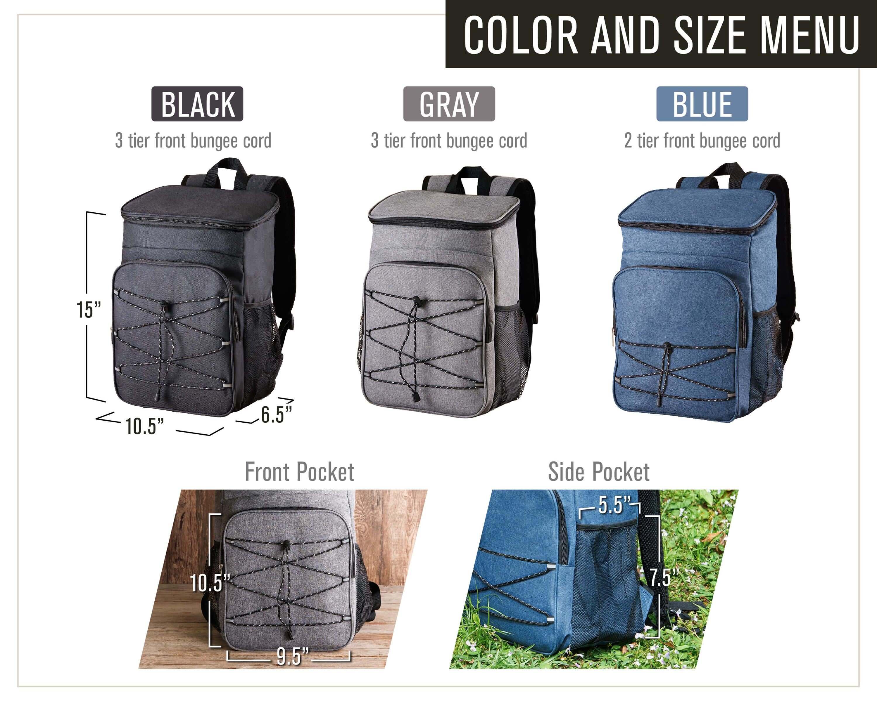 a diagram of the color and size of a backpack