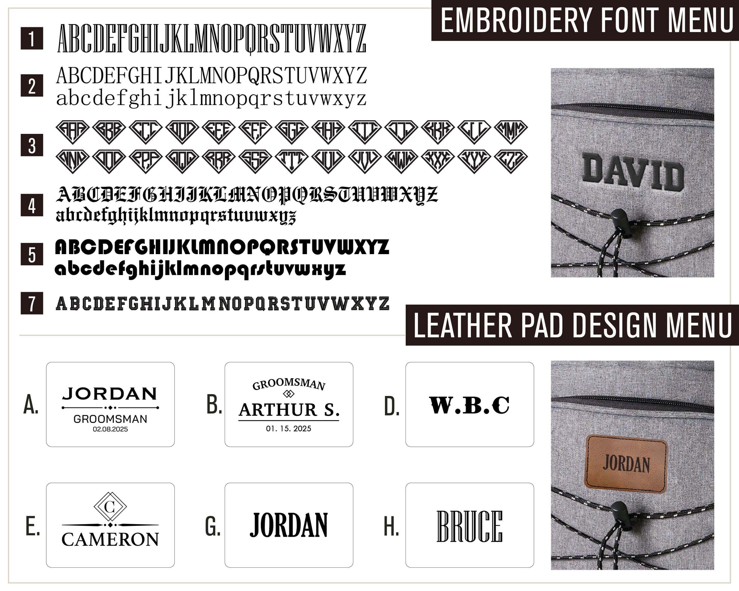 a set of font and numbers for a clothing label
