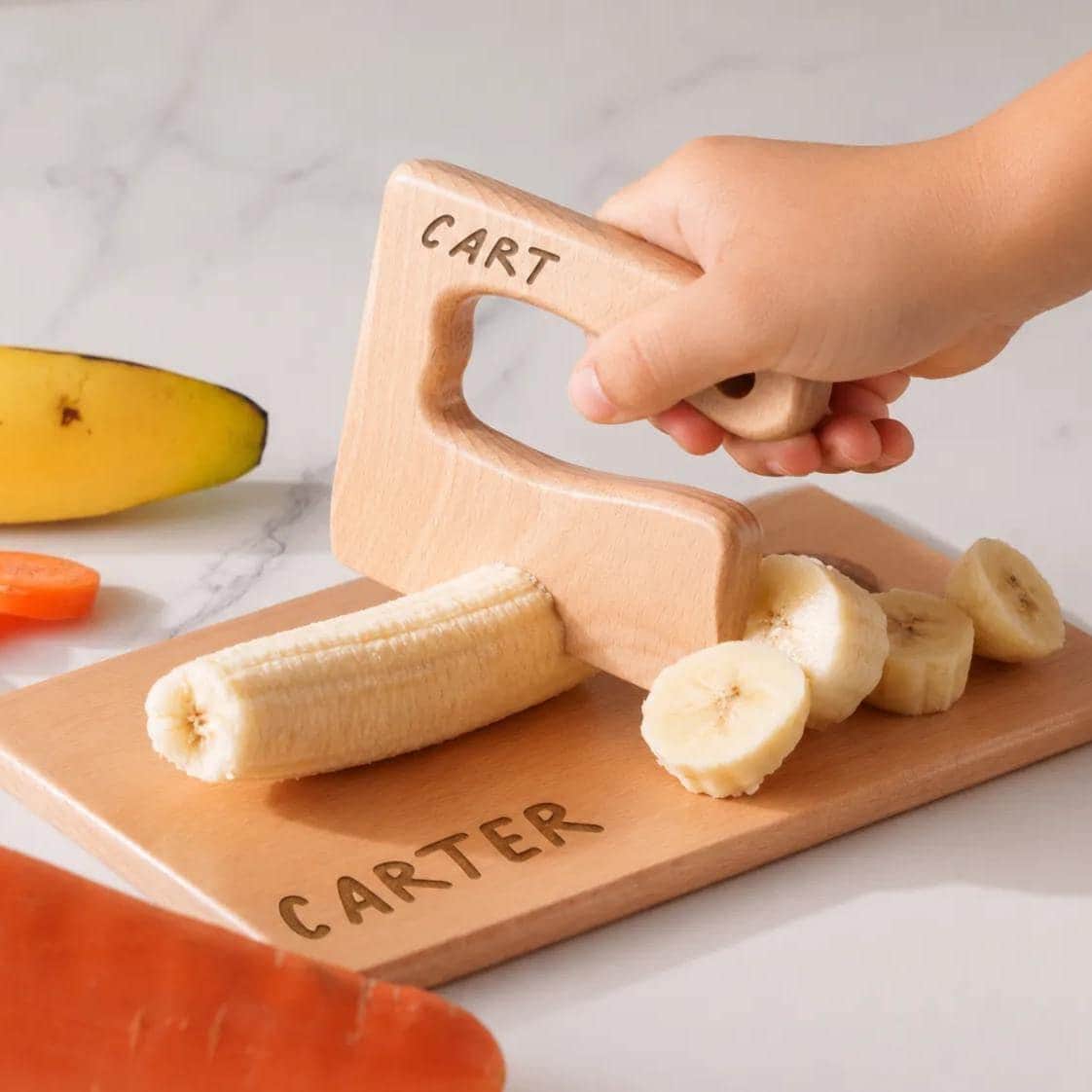 Personalized Wooden Kids Knife and Cutting Board — product view 1