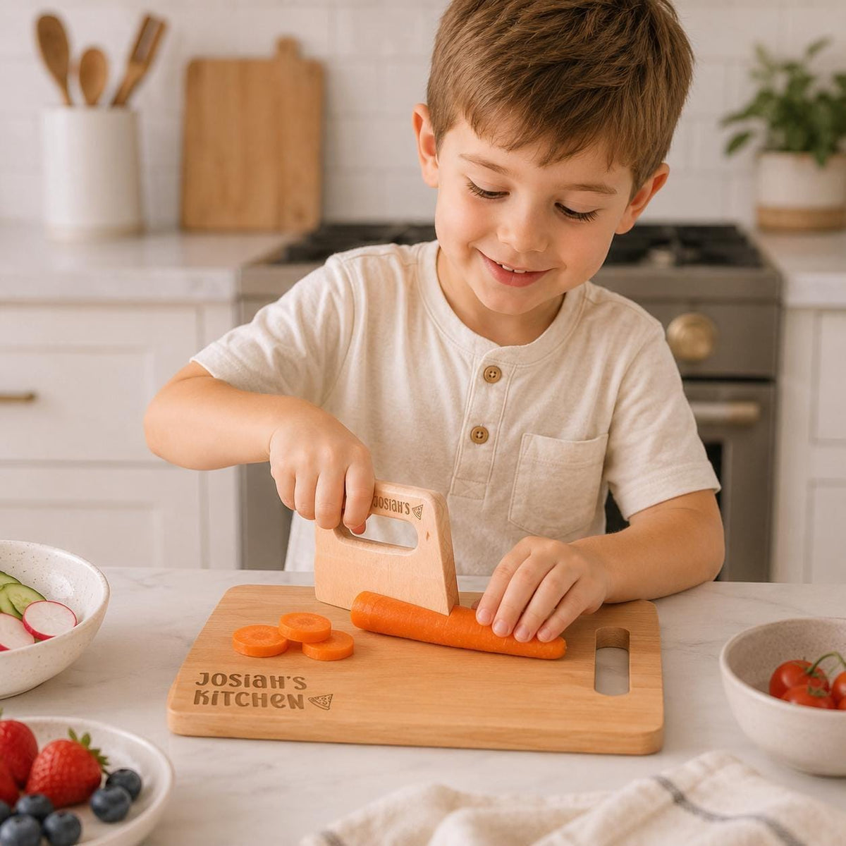 Personalized Wooden Kids Knife and Cutting Board — product view 9