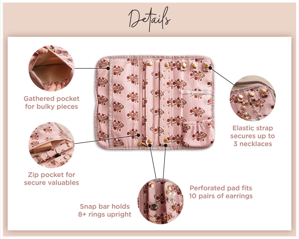 Personalized Floral Block Print Jewelry Roll — product detail 5