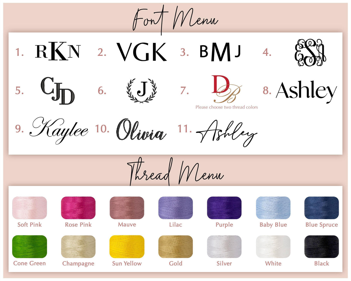 Personalized Nylon Weekender Travel Bag — personalization choice chart