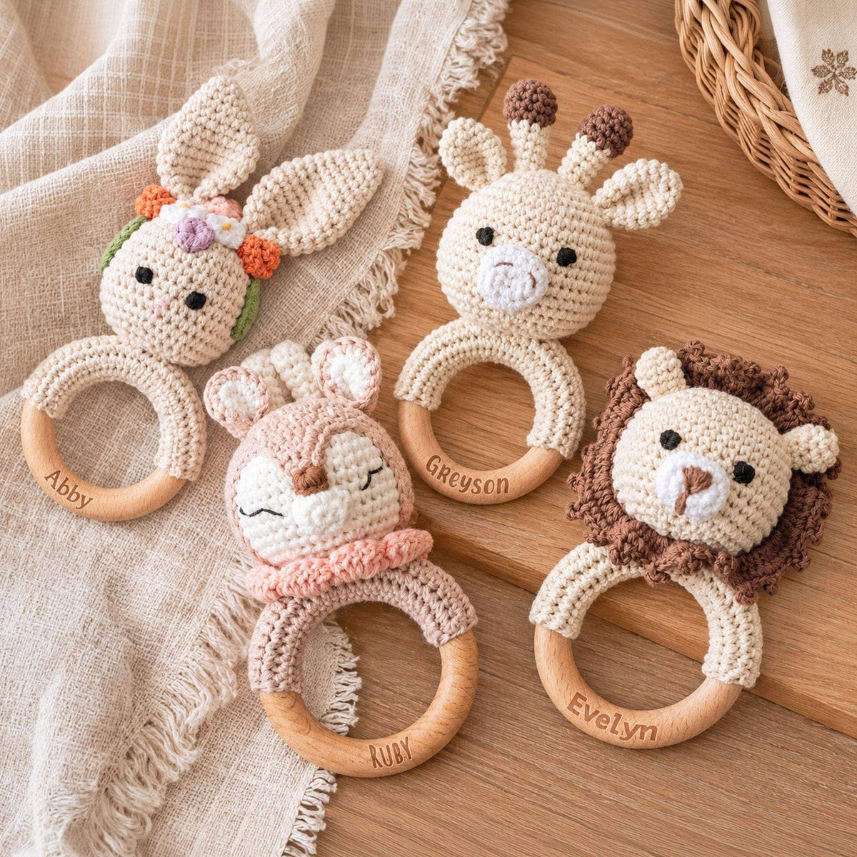 Personalized Crochet Animal Baby Rattle — product view 1