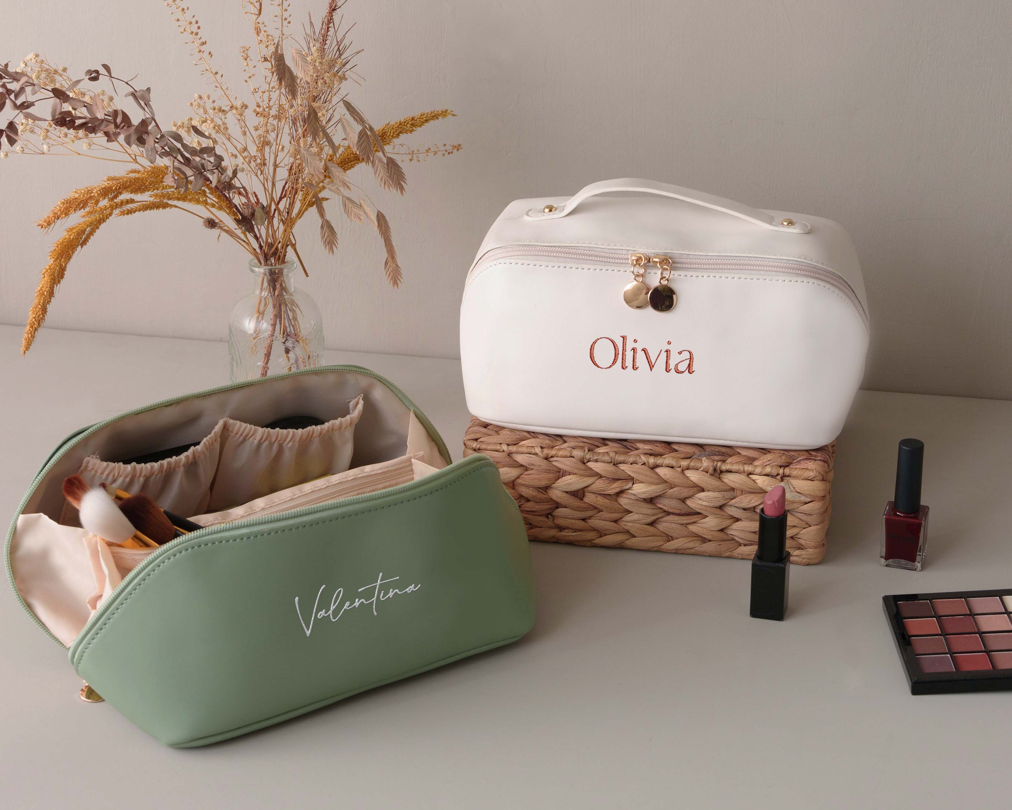 Leather Embroidered Makeup Bag