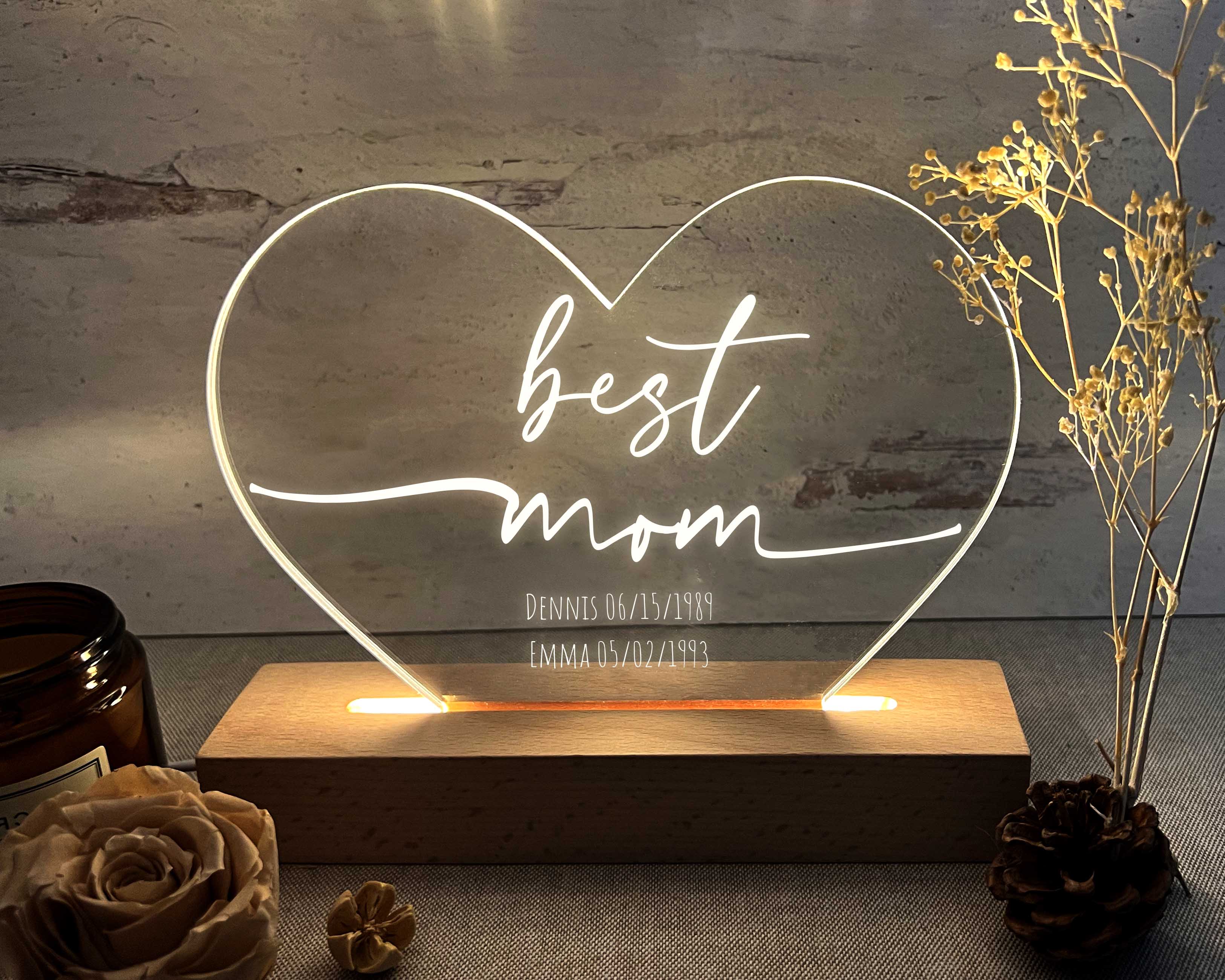 Personalized Heart Night Light For Mom