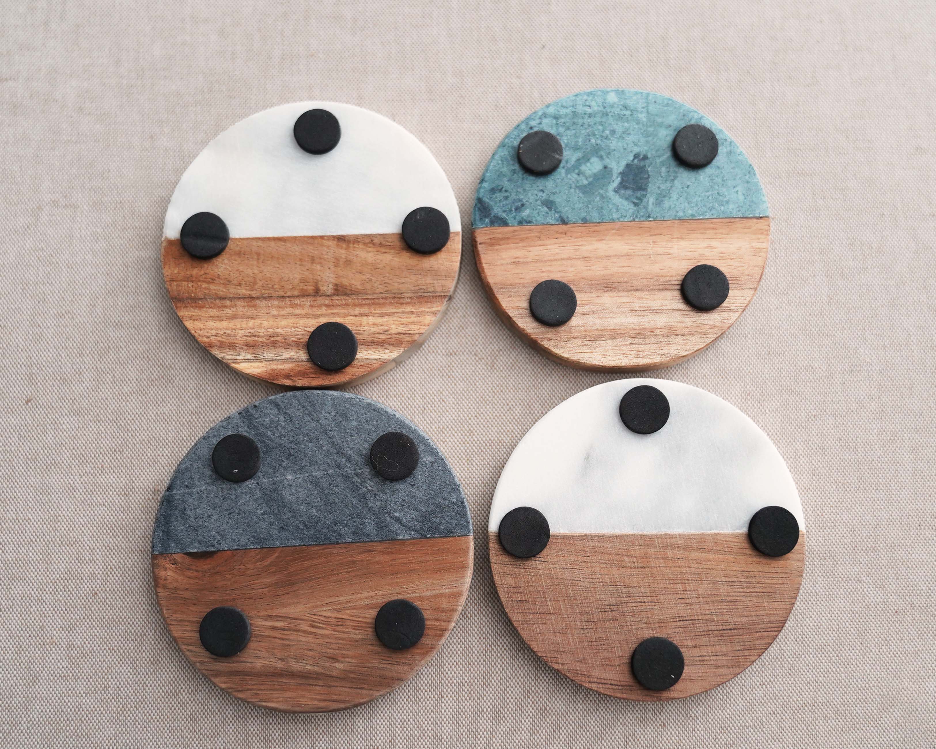 Custom Wood Marble Coaster Set
