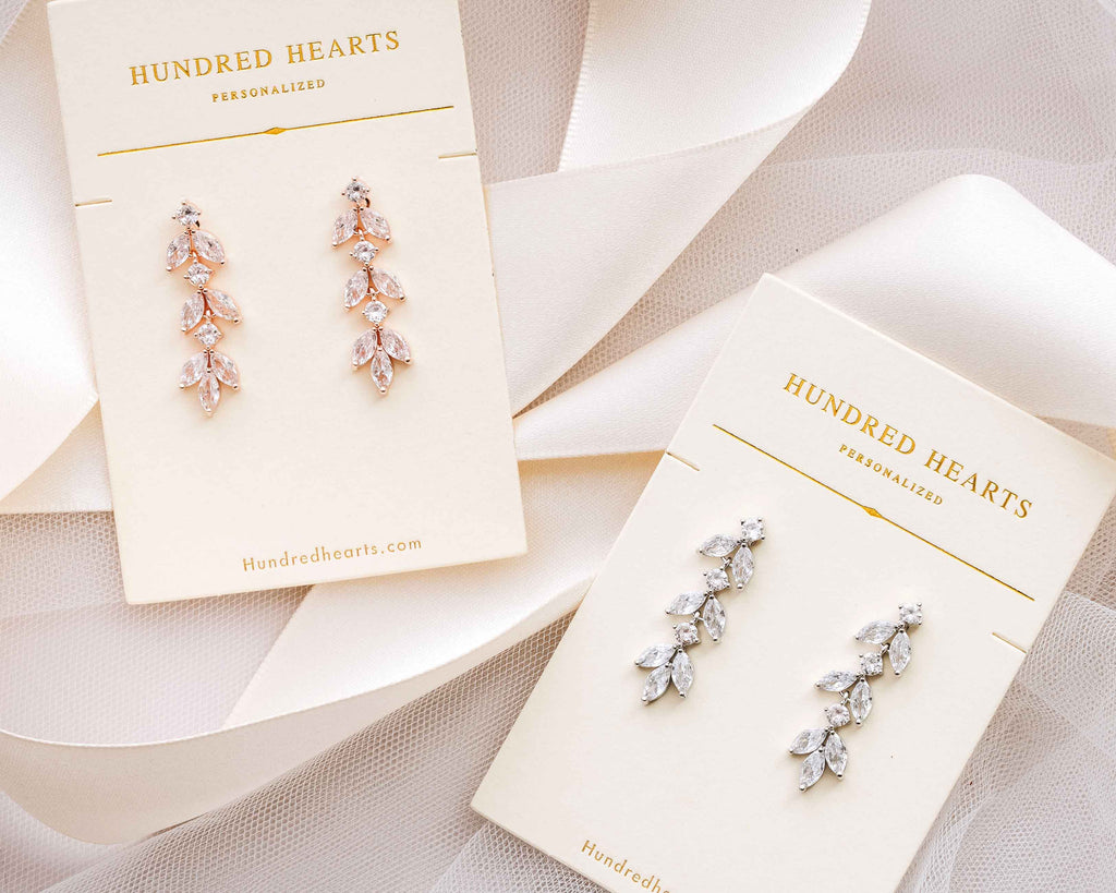 Bridal Dangle Earrings - Silver and Rosegold Bridal Crystal Earrings - The perfect bridal accessories.