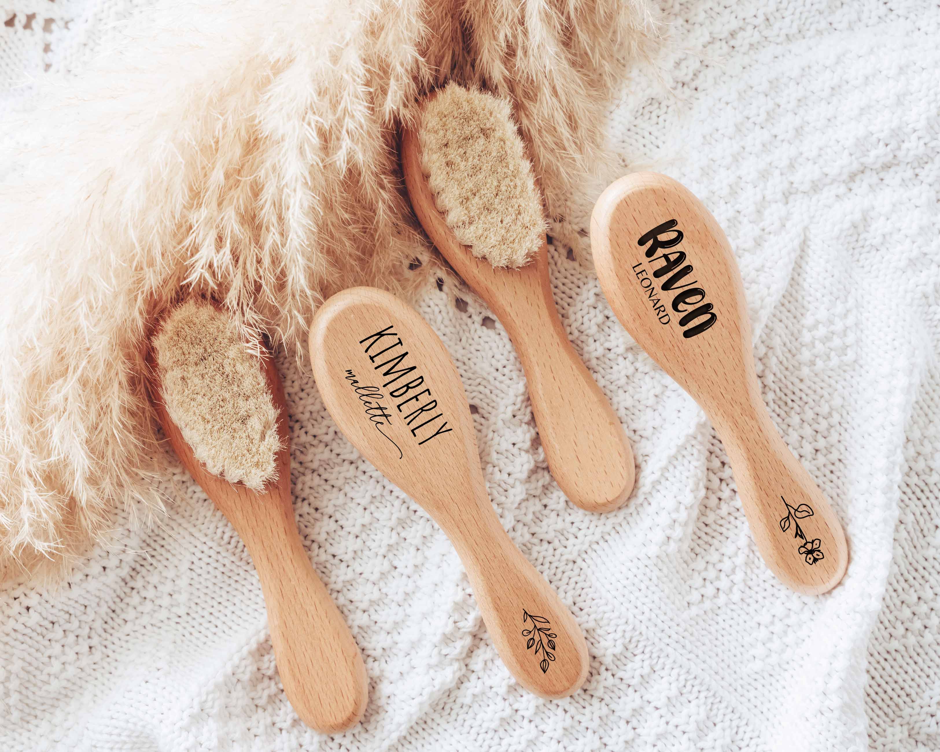 Personalized Baby Hair Brush custom engraved with the baby's name! Our personalized baby hair brush is perfect item for baby shower gifts. - Hundred Hearts