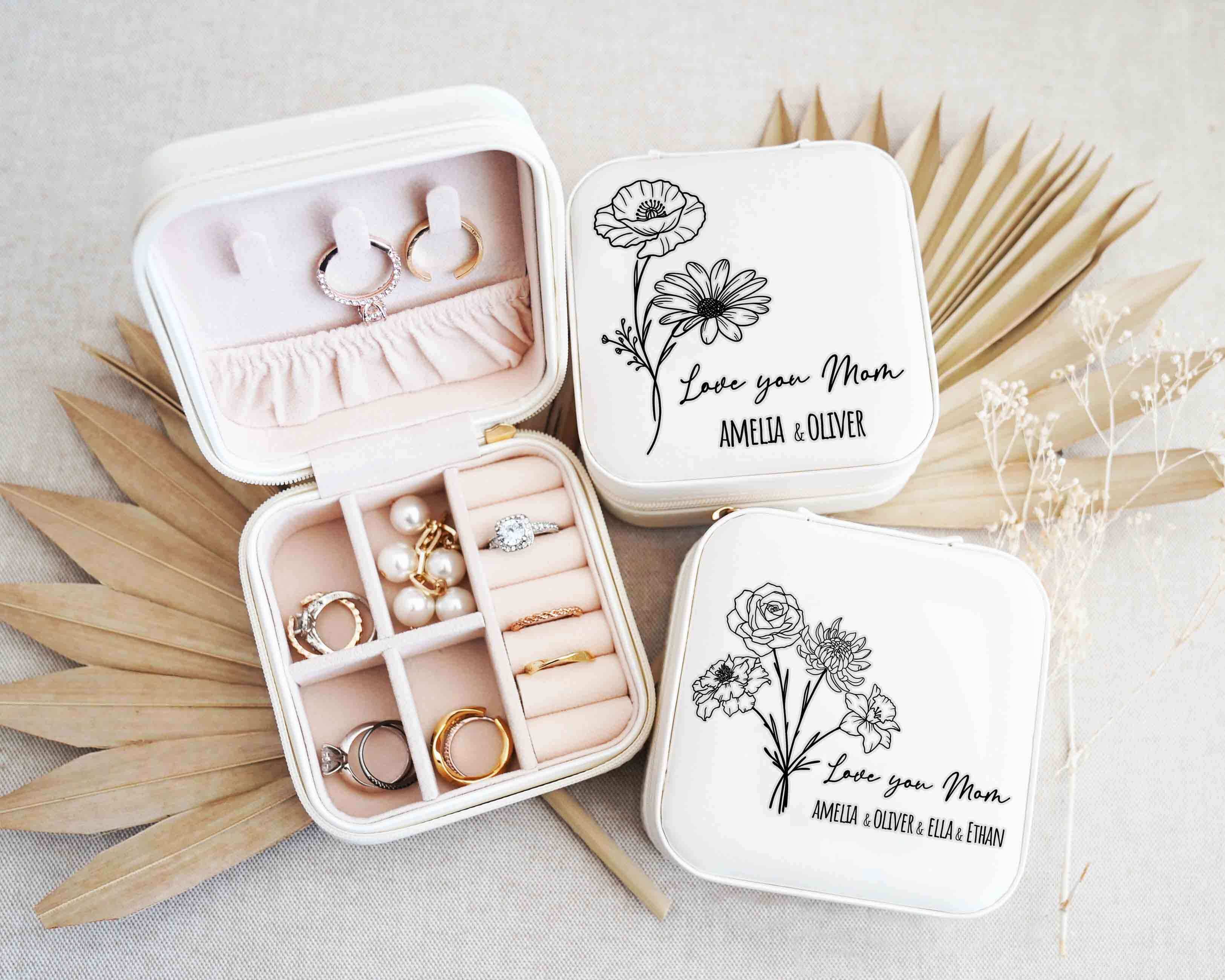 Custom Jewelry Box with Birth Flower Design
