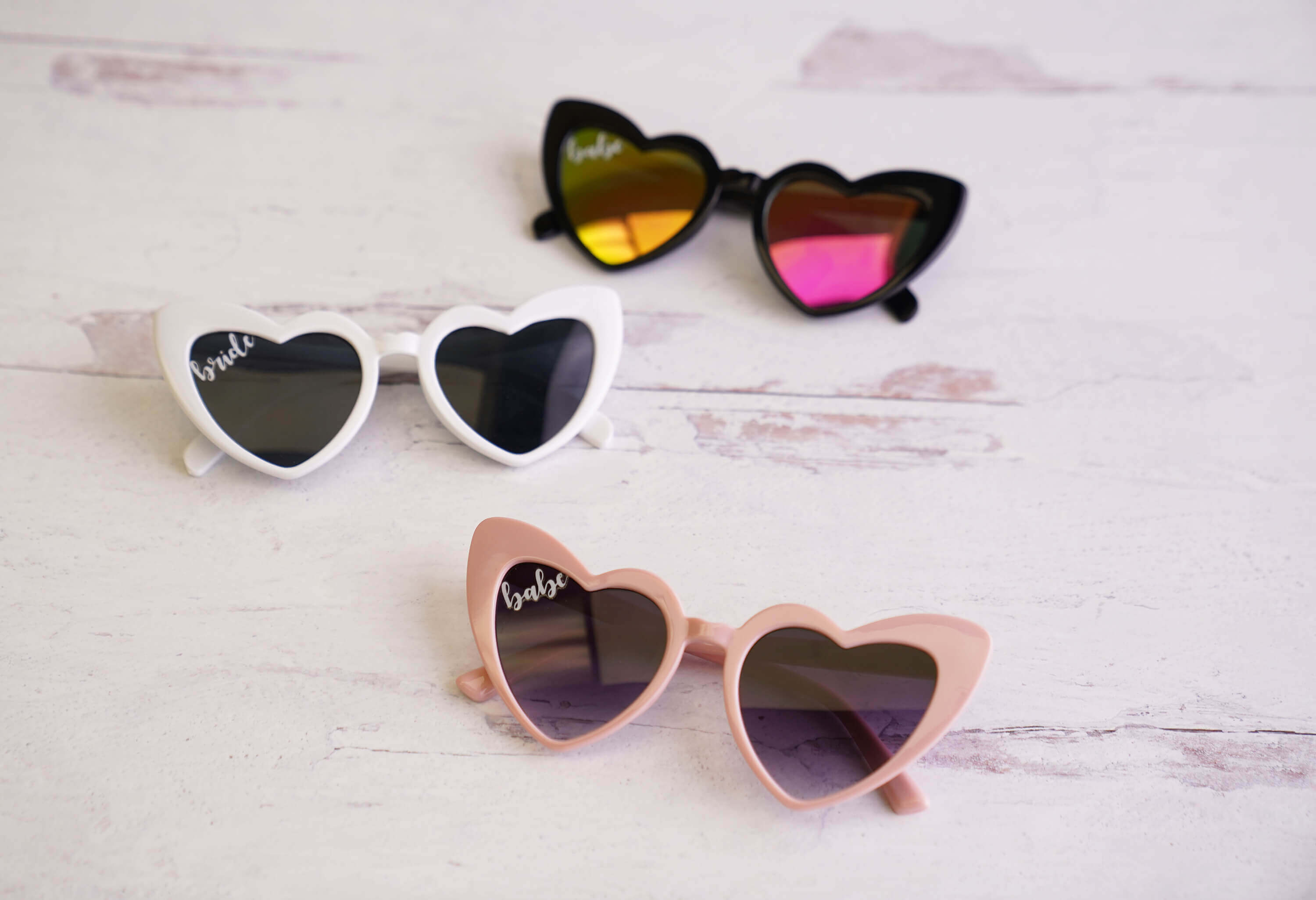 Heart Sunglasses - Pink, White and Black Heart Sunglasses wit bride & babe text - Hundred Hearts